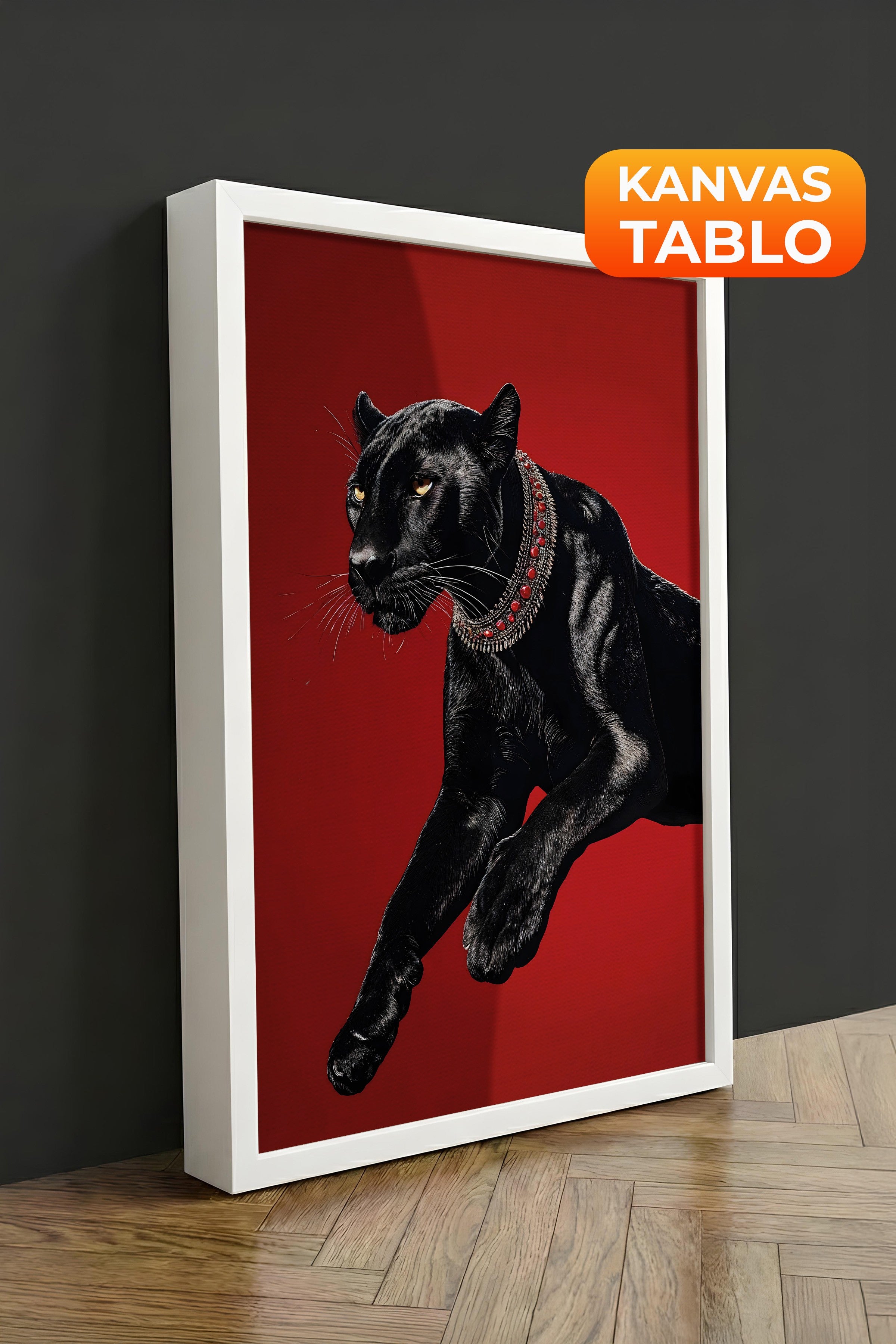 Duvar Tablosu, Lüks Beyaz Çerçeveli Kanvas Tablo, Ritüel Serisi, Leopar Tablo, NO:115261