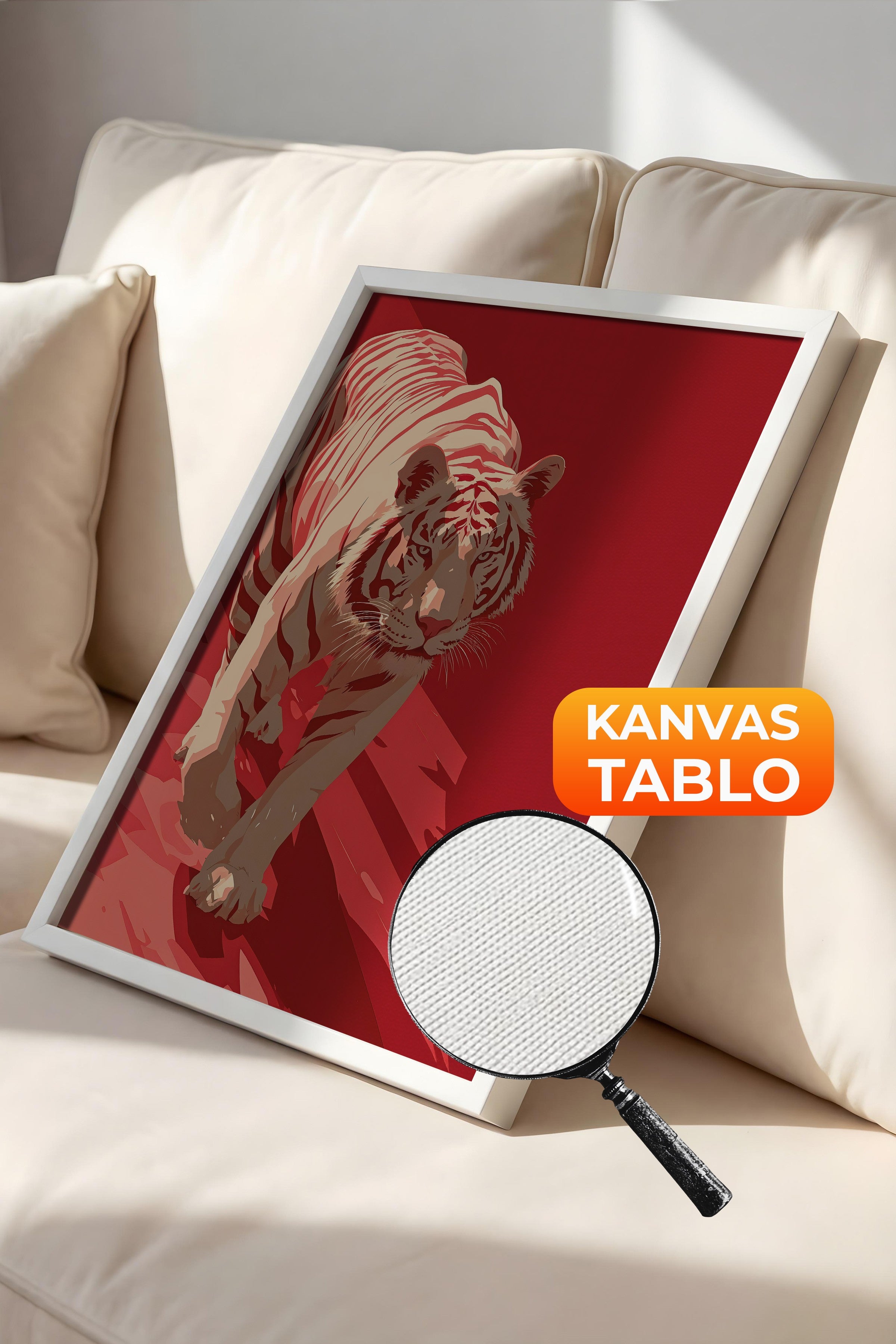 Duvar Tablosu, Lüks Beyaz Çerçeveli Kanvas Tablo, Ritüel Serisi, Leopar Tablo, NO:115262