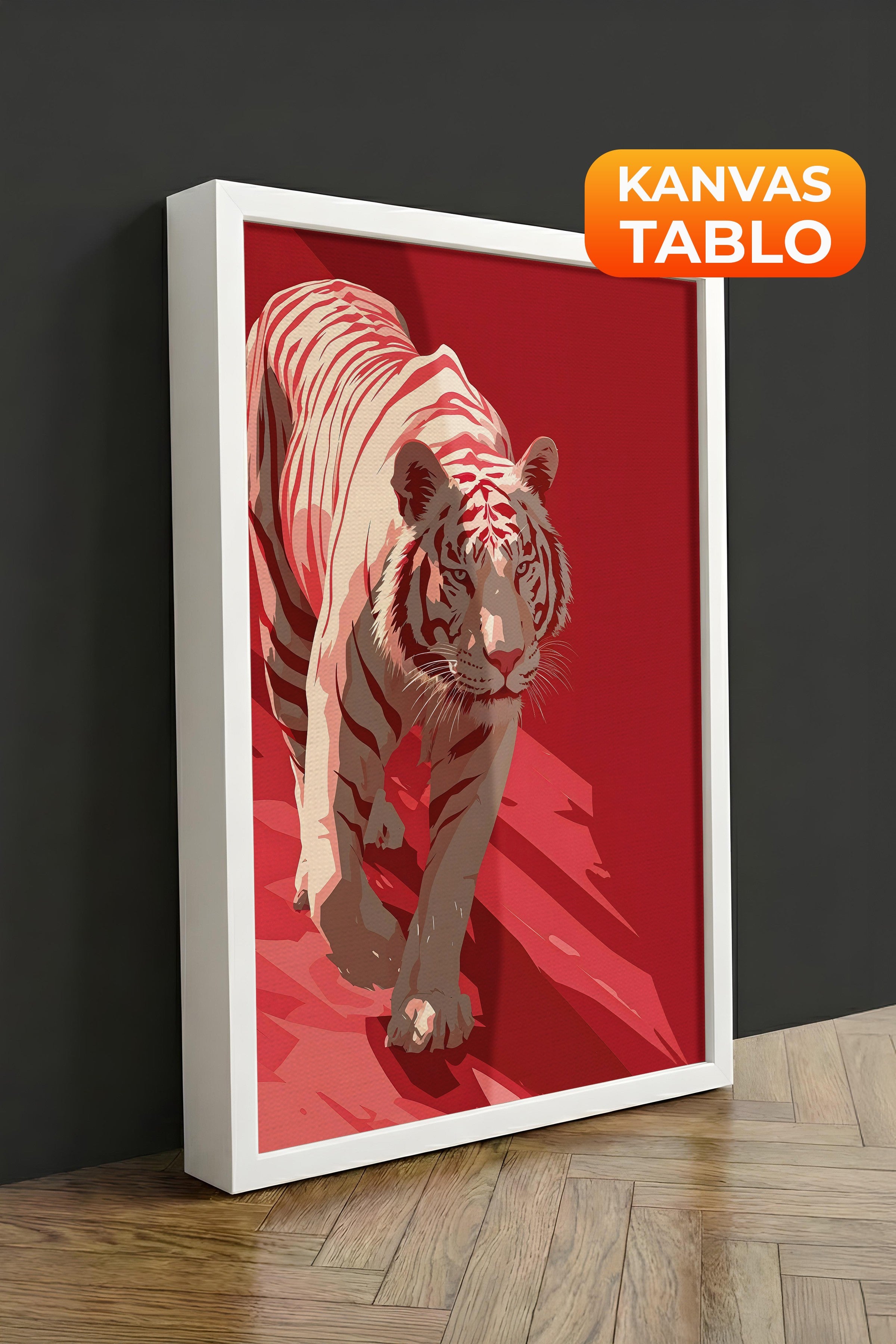 Duvar Tablosu, Lüks Beyaz Çerçeveli Kanvas Tablo, Ritüel Serisi, Leopar Tablo, NO:115262