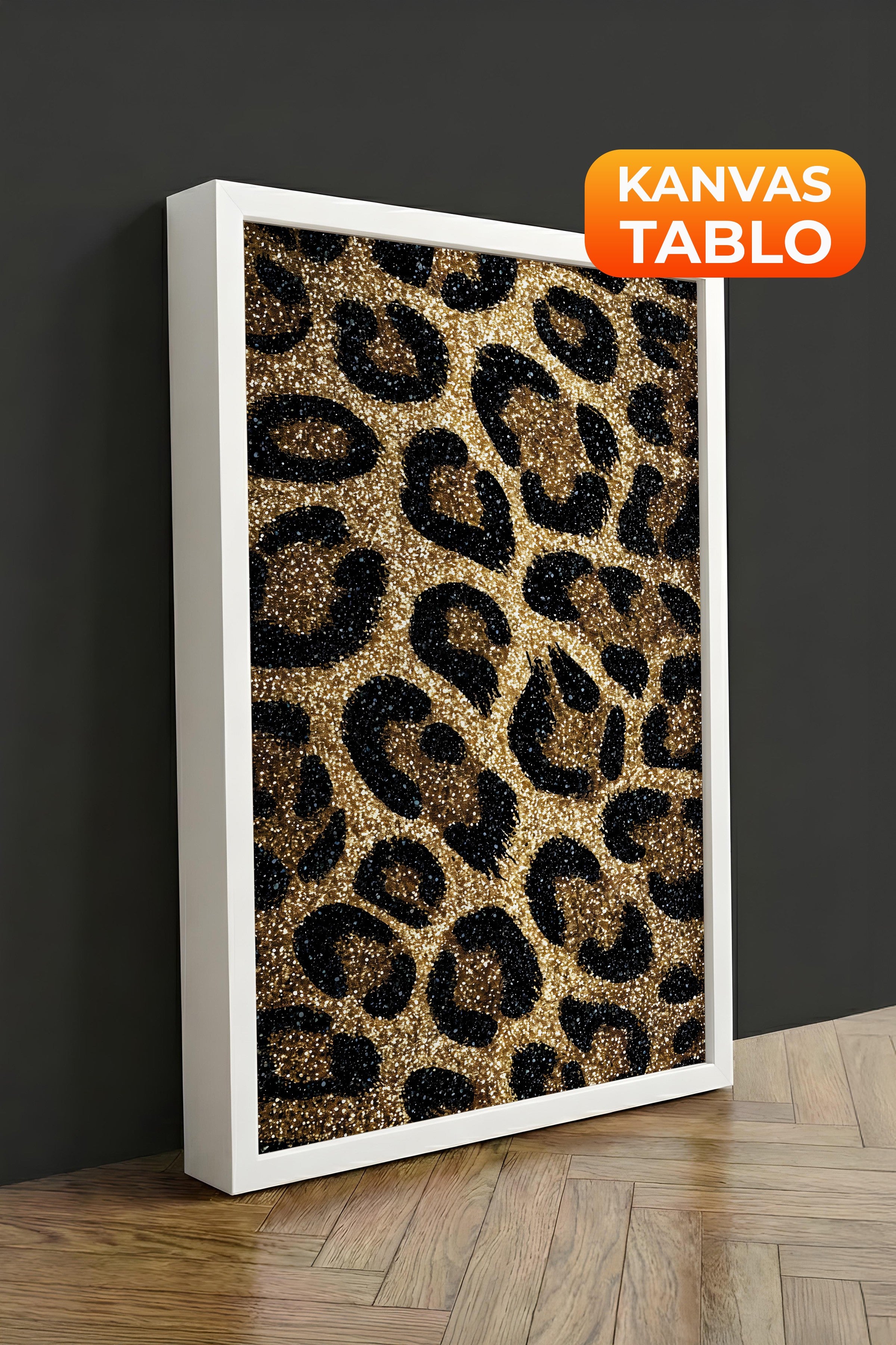 Duvar Tablosu, Lüks Beyaz Çerçeveli Kanvas Tablo, Ritüel Serisi, Leopar Tablo, NO:115264