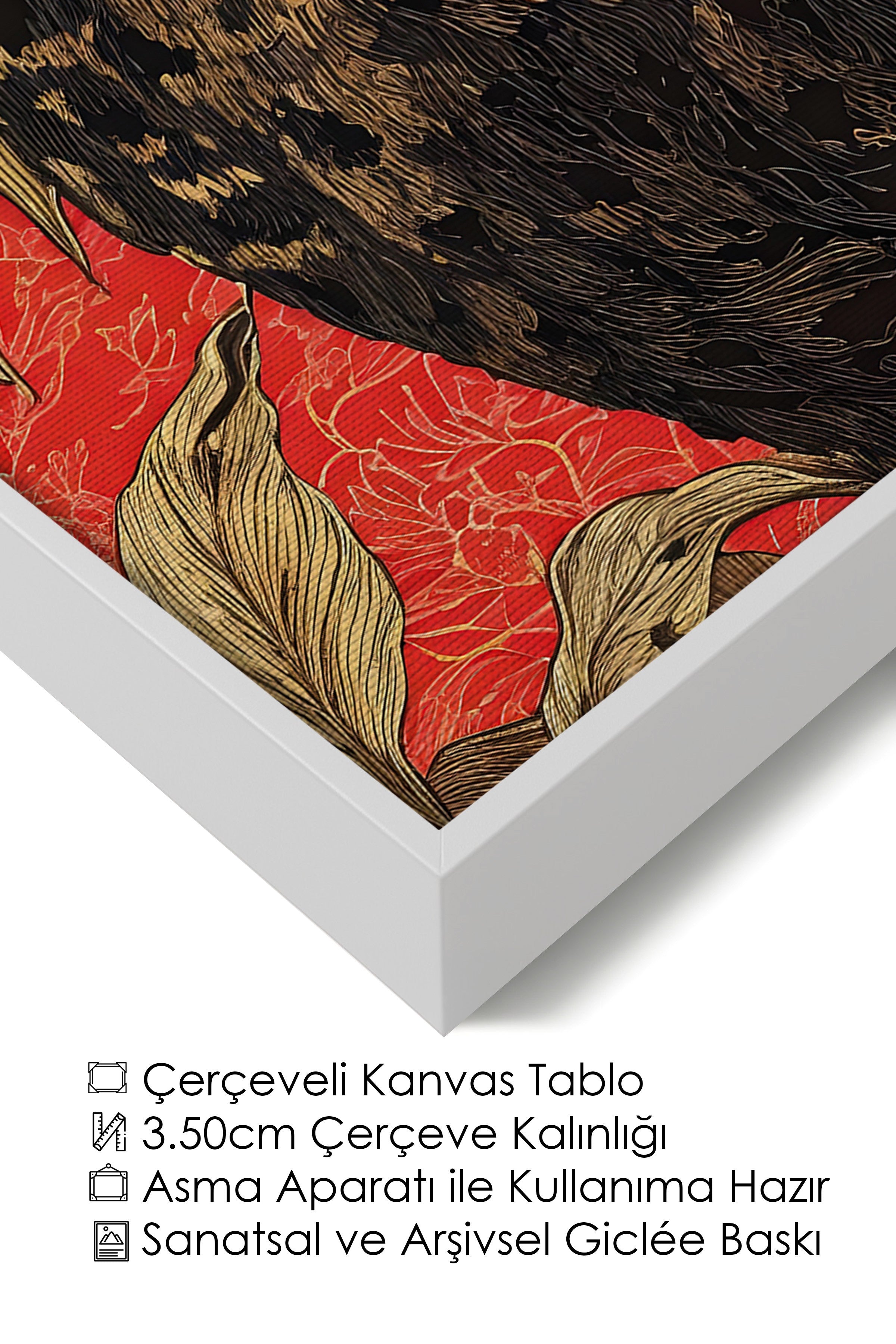 Duvar Tablosu, Lüks Beyaz Çerçeveli Kanvas Tablo, Ritüel Serisi, Leopar Tablo, NO:115265
