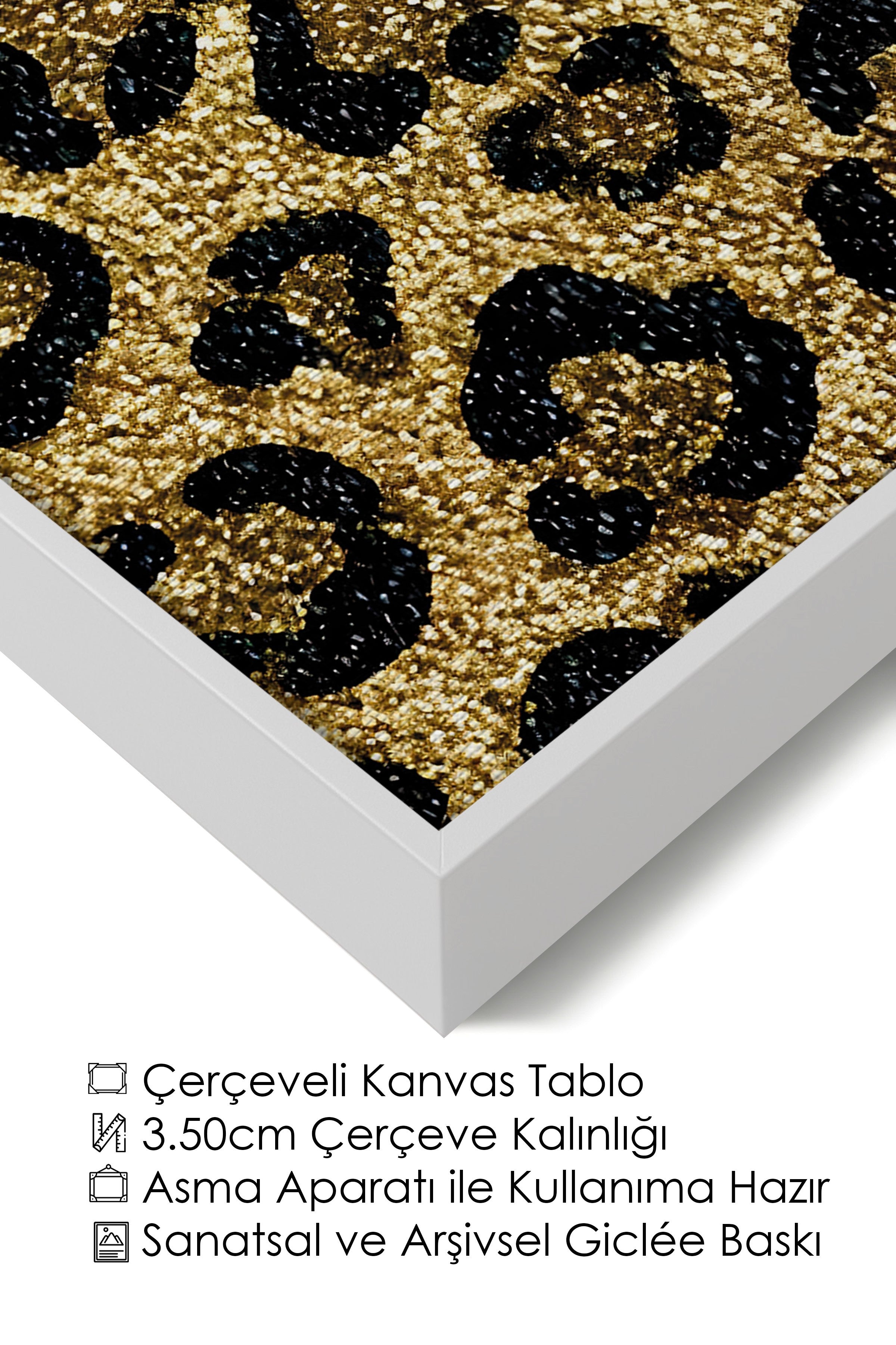 Duvar Tablosu, Lüks Beyaz Çerçeveli Kanvas Tablo, Ritüel Serisi, Leopar Tablo, NO:115266
