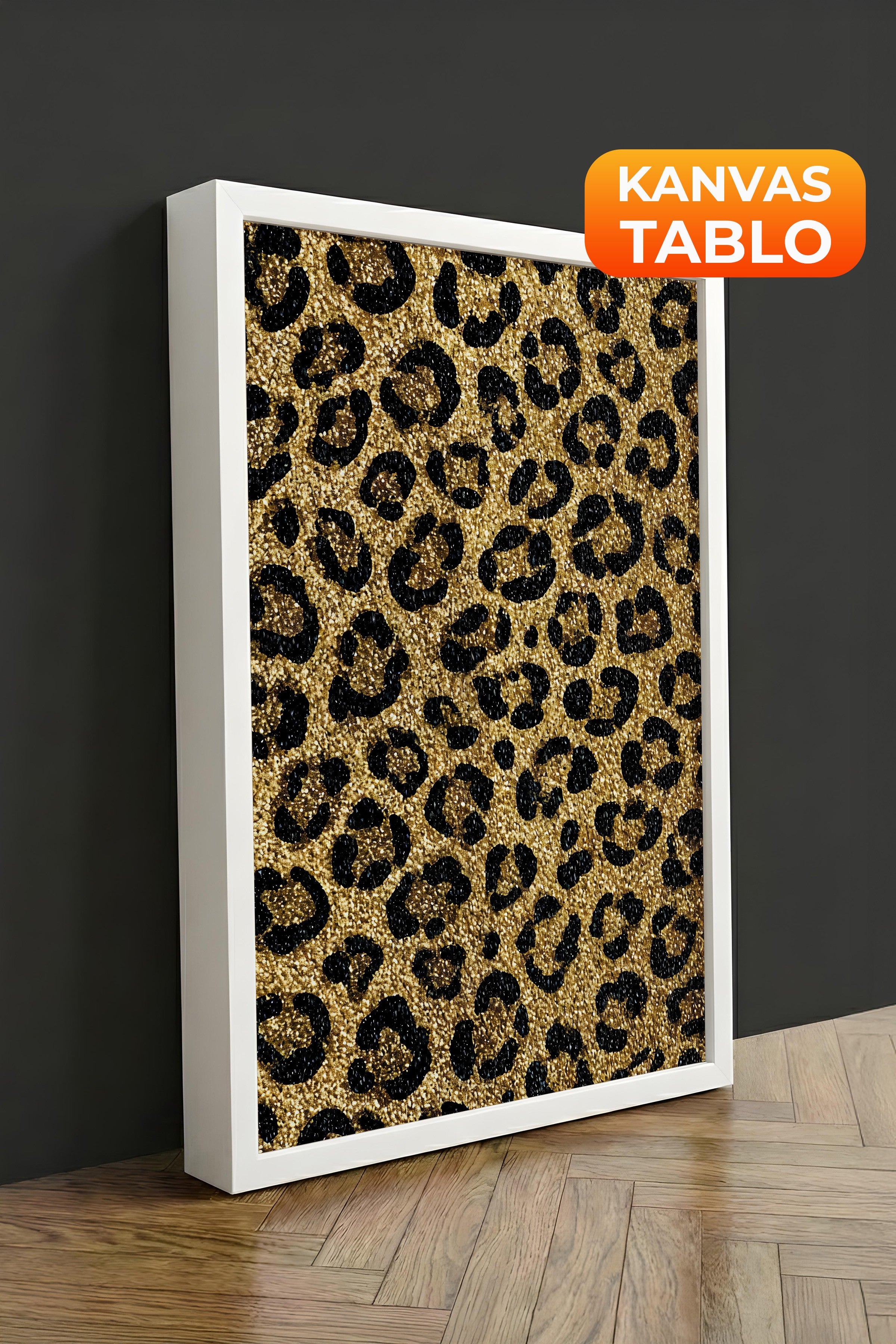 Duvar Tablosu, Lüks Beyaz Çerçeveli Kanvas Tablo, Ritüel Serisi, Leopar Tablo, NO:115266