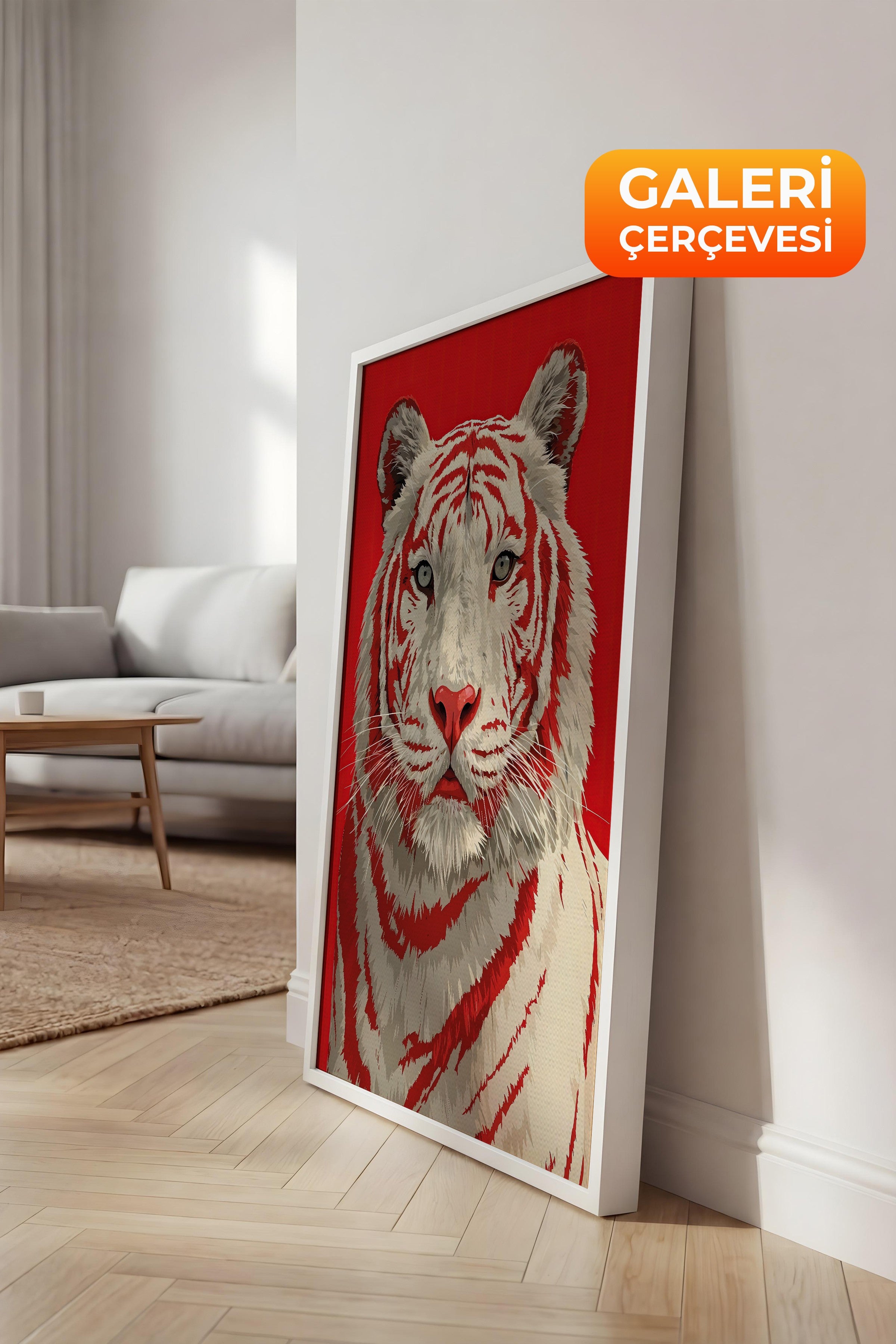 Duvar Tablosu, Lüks Beyaz Çerçeveli Kanvas Tablo, Ritüel Serisi, Leopar Tablo, NO:115275