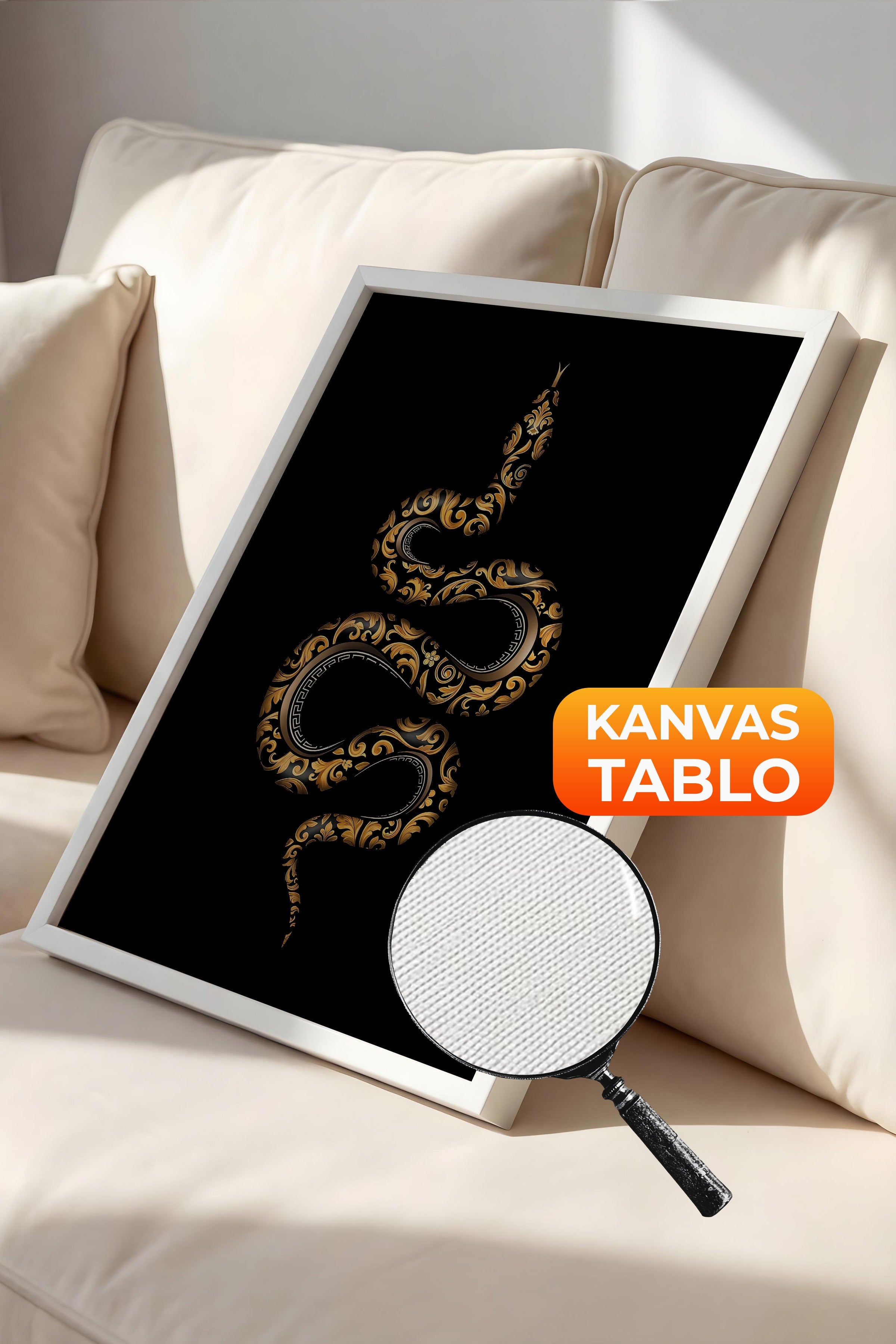 Duvar Tablosu, Lüks Beyaz Çerçeveli Kanvas Tablo, Ritüel Serisi, Yılan Tablo, NO:115263