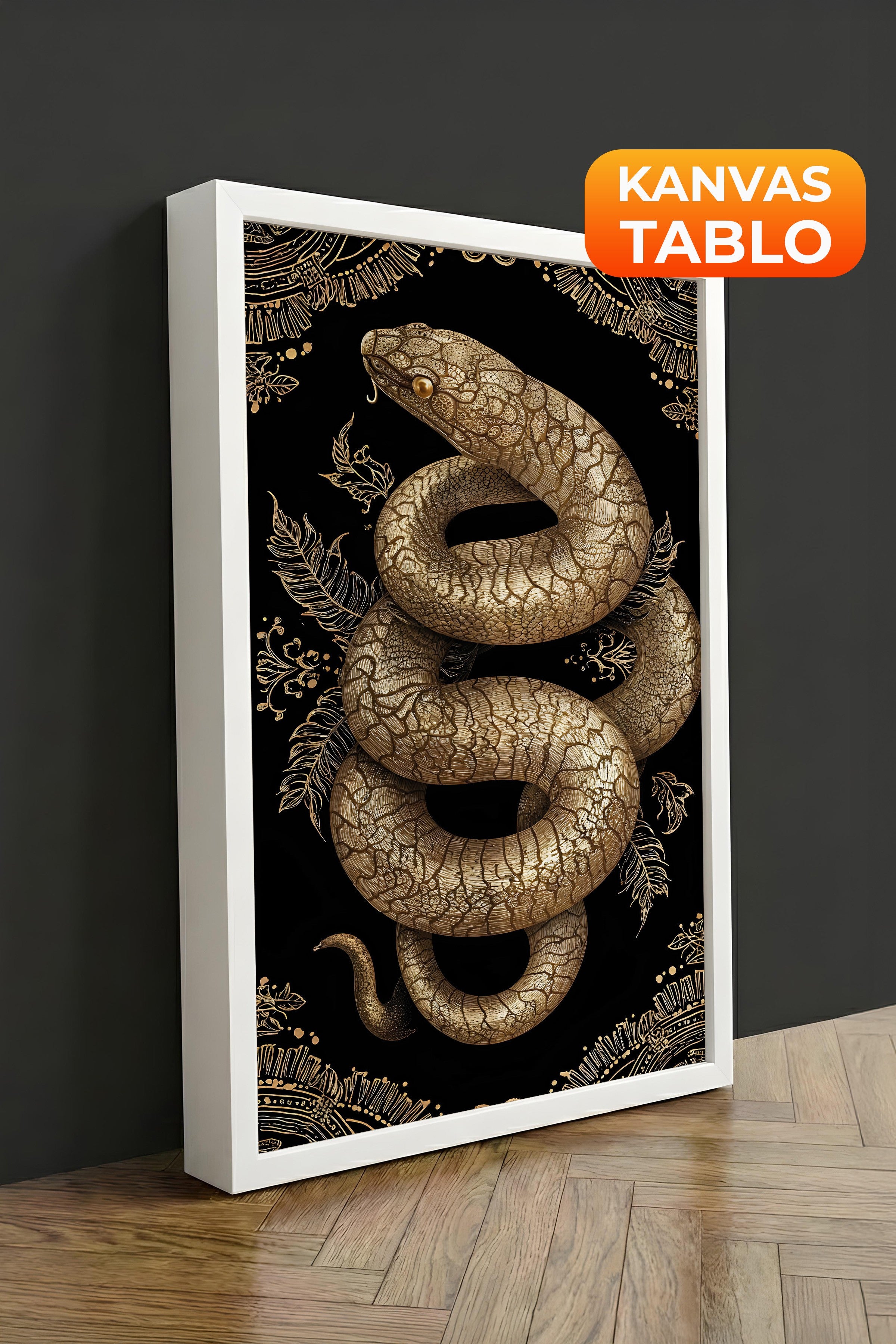 Duvar Tablosu, Lüks Beyaz Çerçeveli Kanvas Tablo, Ritüel Serisi, Yılan Tablo, NO:115271