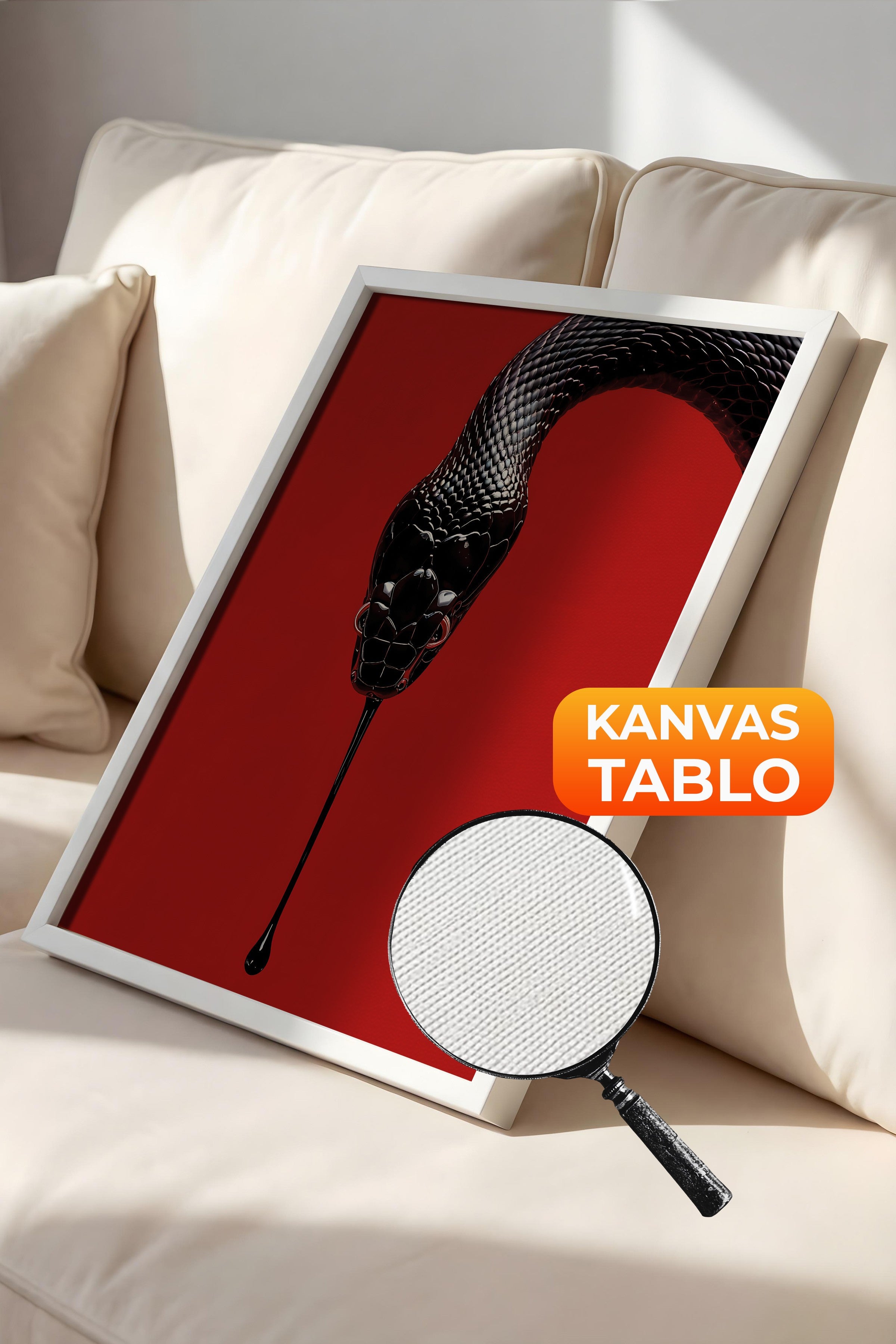 Duvar Tablosu, Lüks Beyaz Çerçeveli Kanvas Tablo, Ritüel Serisi, Yılan Tablo, NO:115276