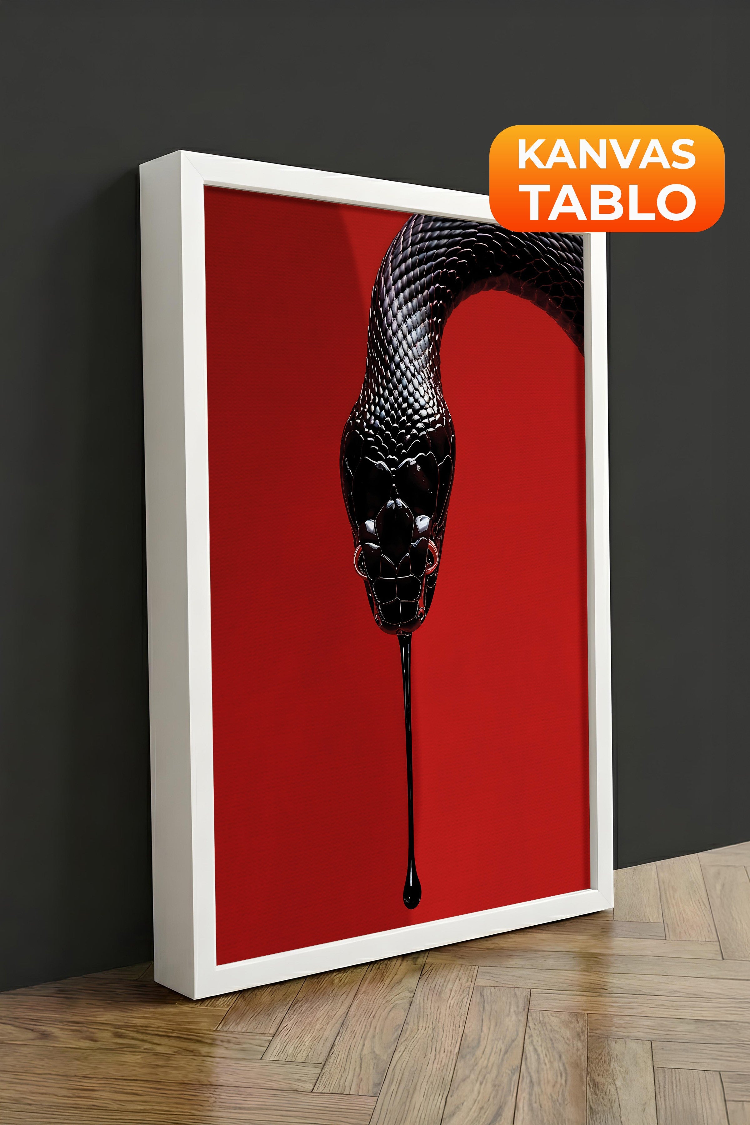 Duvar Tablosu, Lüks Beyaz Çerçeveli Kanvas Tablo, Ritüel Serisi, Yılan Tablo, NO:115276