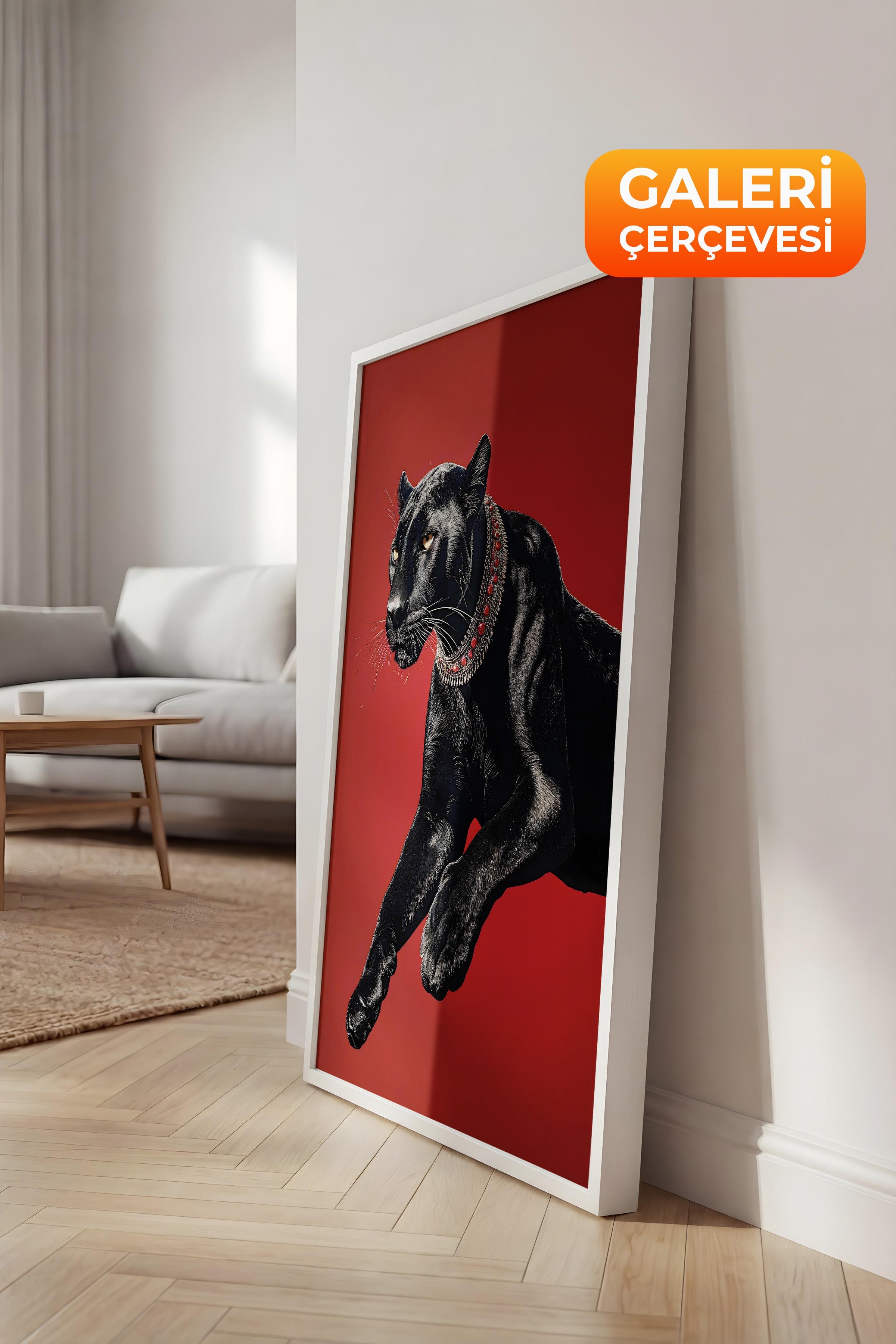 Duvar Tablosu, Lüks Beyaz Çerçeveli Tablo ve Poster, Ritüel Serisi, Leopar Tablo, NO:115261