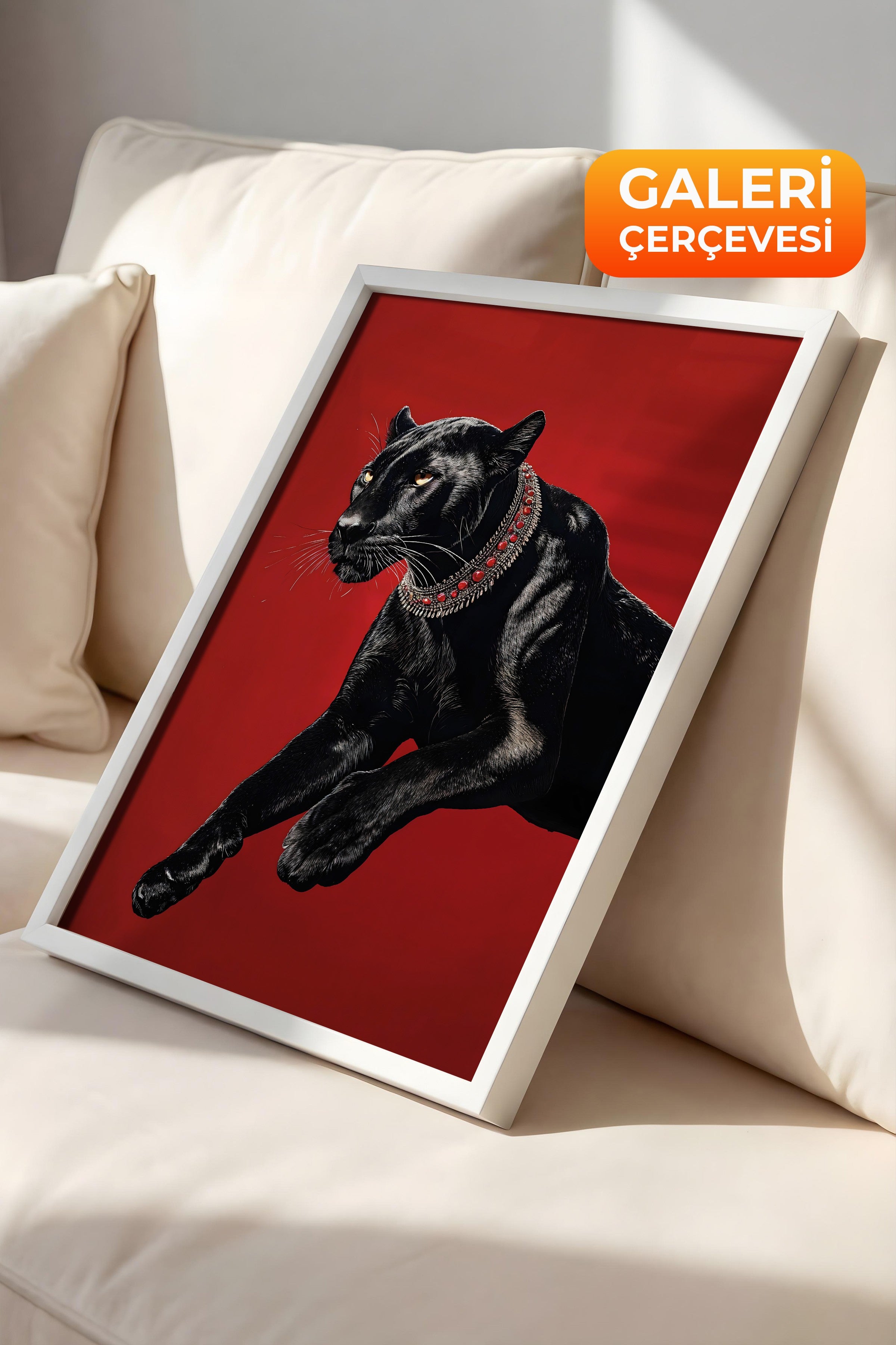 Duvar Tablosu, Lüks Beyaz Çerçeveli Tablo ve Poster, Ritüel Serisi, Leopar Tablo, NO:115261