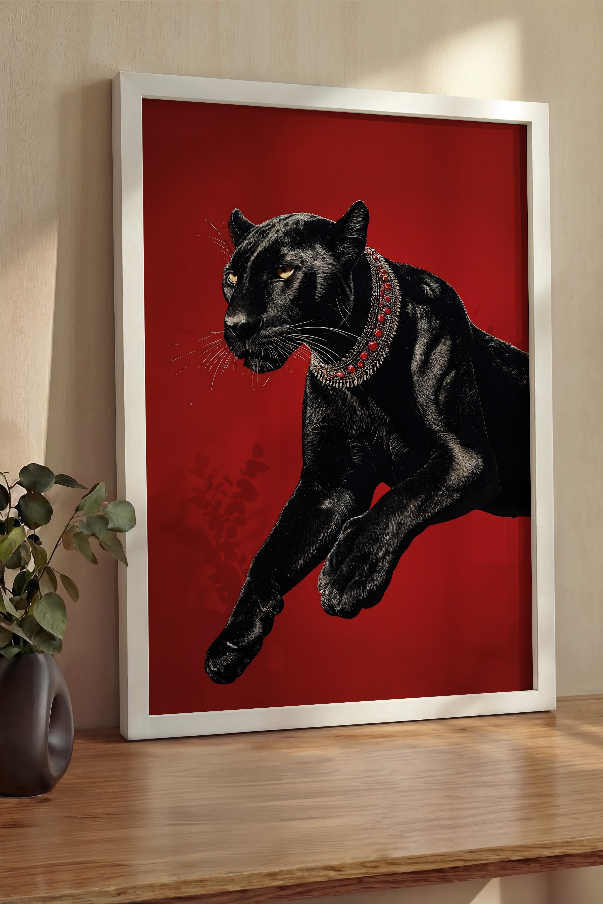 Duvar Tablosu, Lüks Beyaz Çerçeveli Tablo ve Poster, Ritüel Serisi, Leopar Tablo, NO:115261
