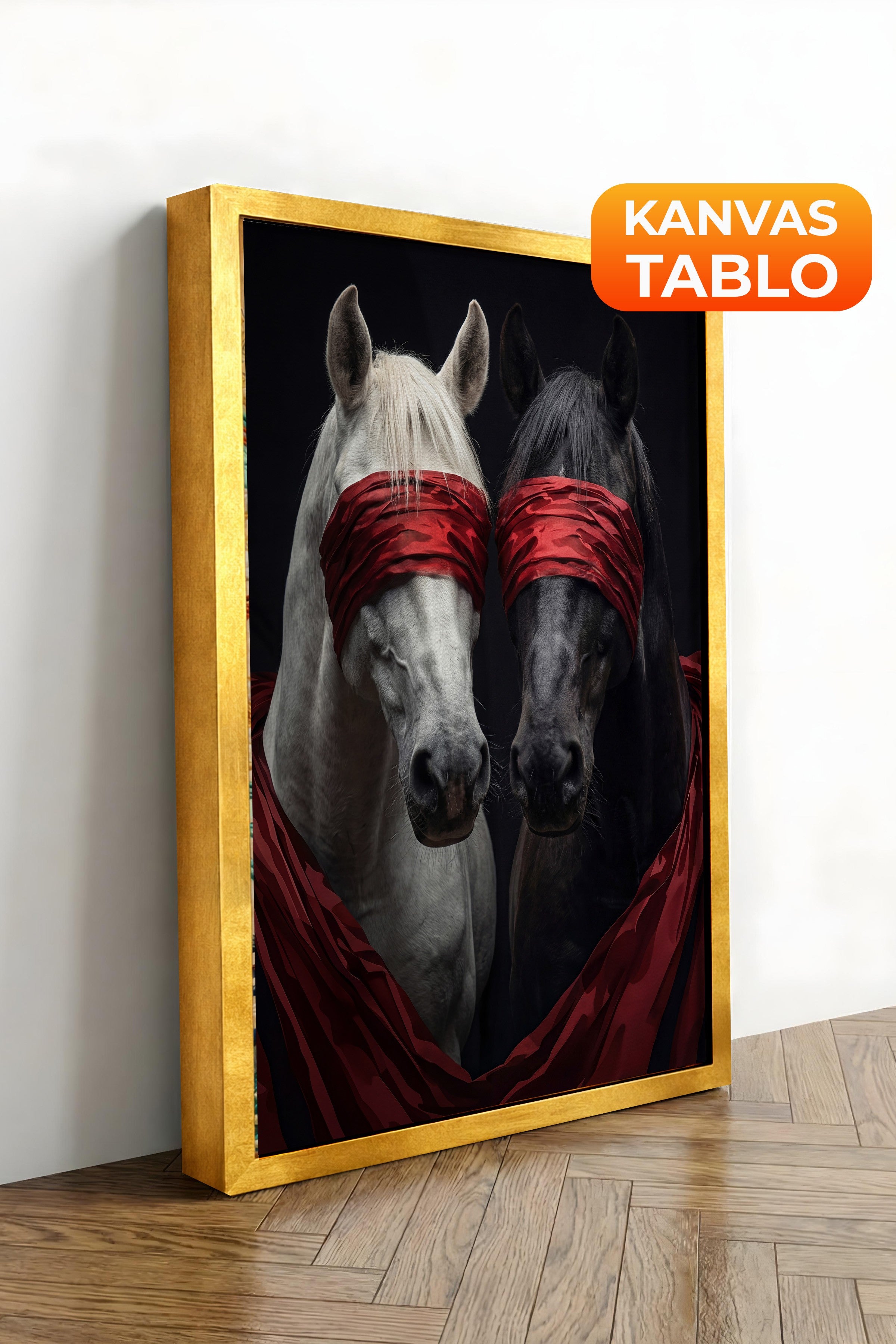 Duvar Tablosu, Lüks Gold Çerçeveli Kanvas Tablo, Ritüel Serisi, At Tablo, NO:115189