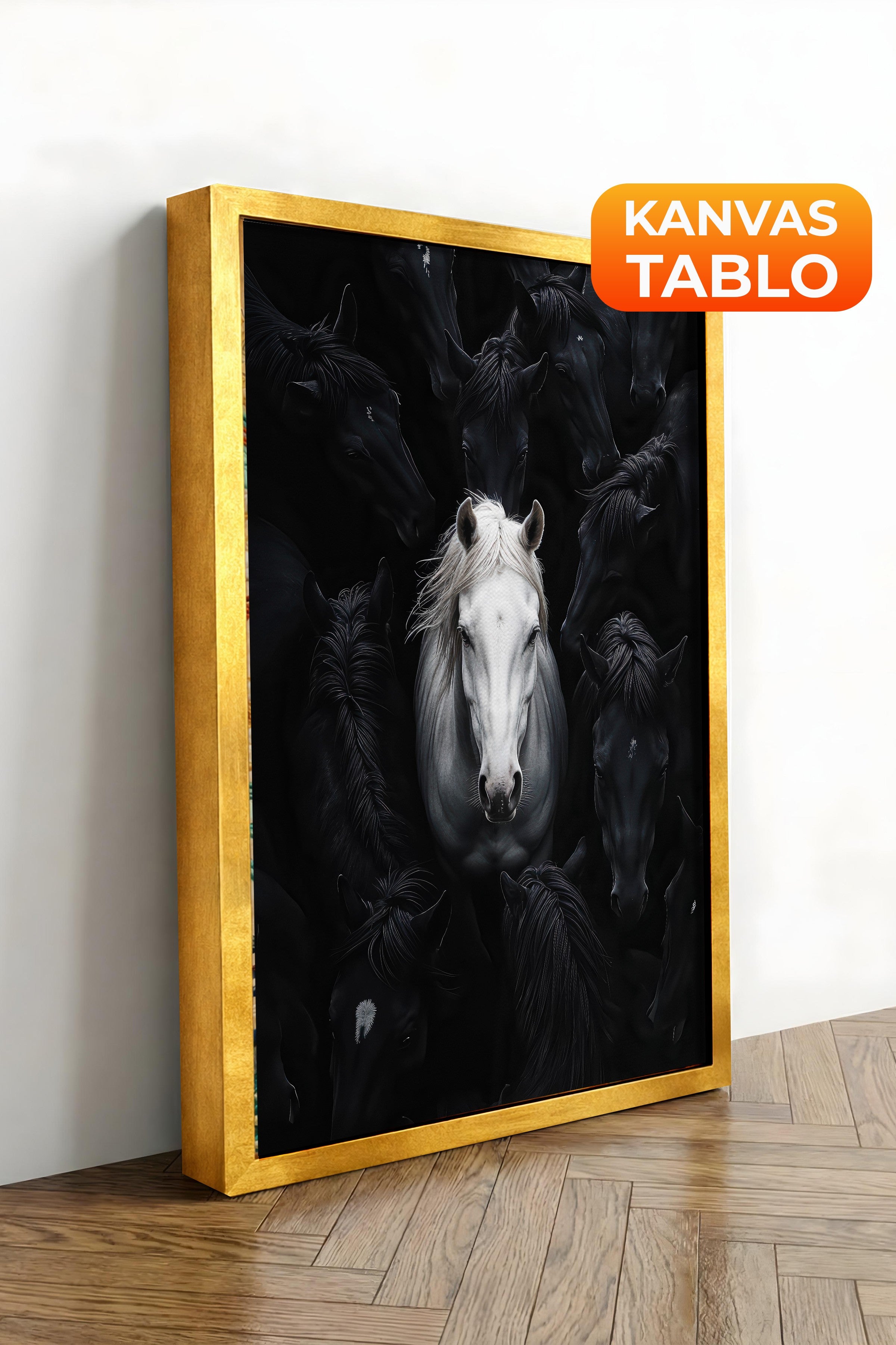 Duvar Tablosu, Lüks Gold Çerçeveli Kanvas Tablo, Ritüel Serisi, At Tablo, NO:115190
