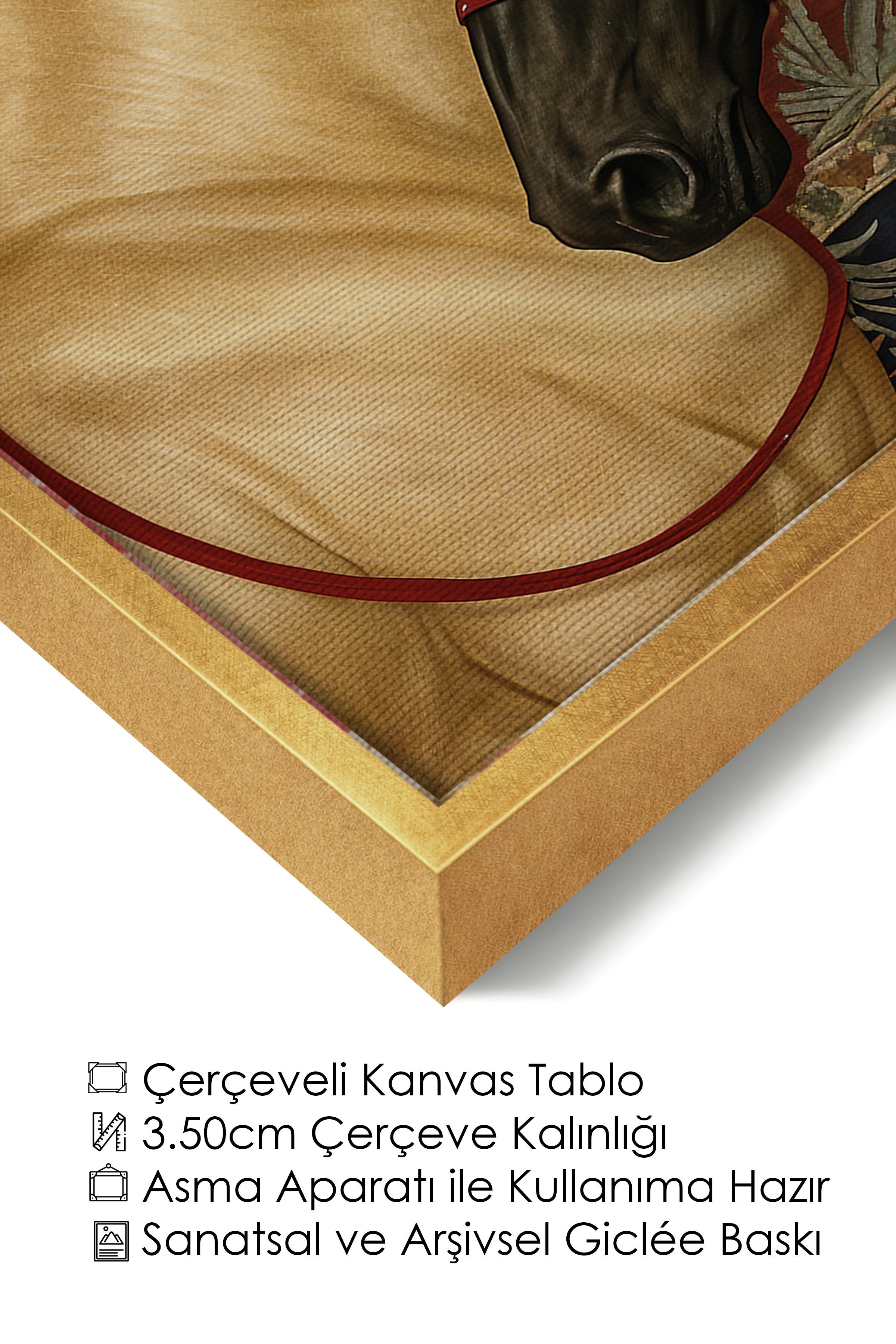Duvar Tablosu, Lüks Gold Çerçeveli Kanvas Tablo, Ritüel Serisi, At Tablo, NO:115197