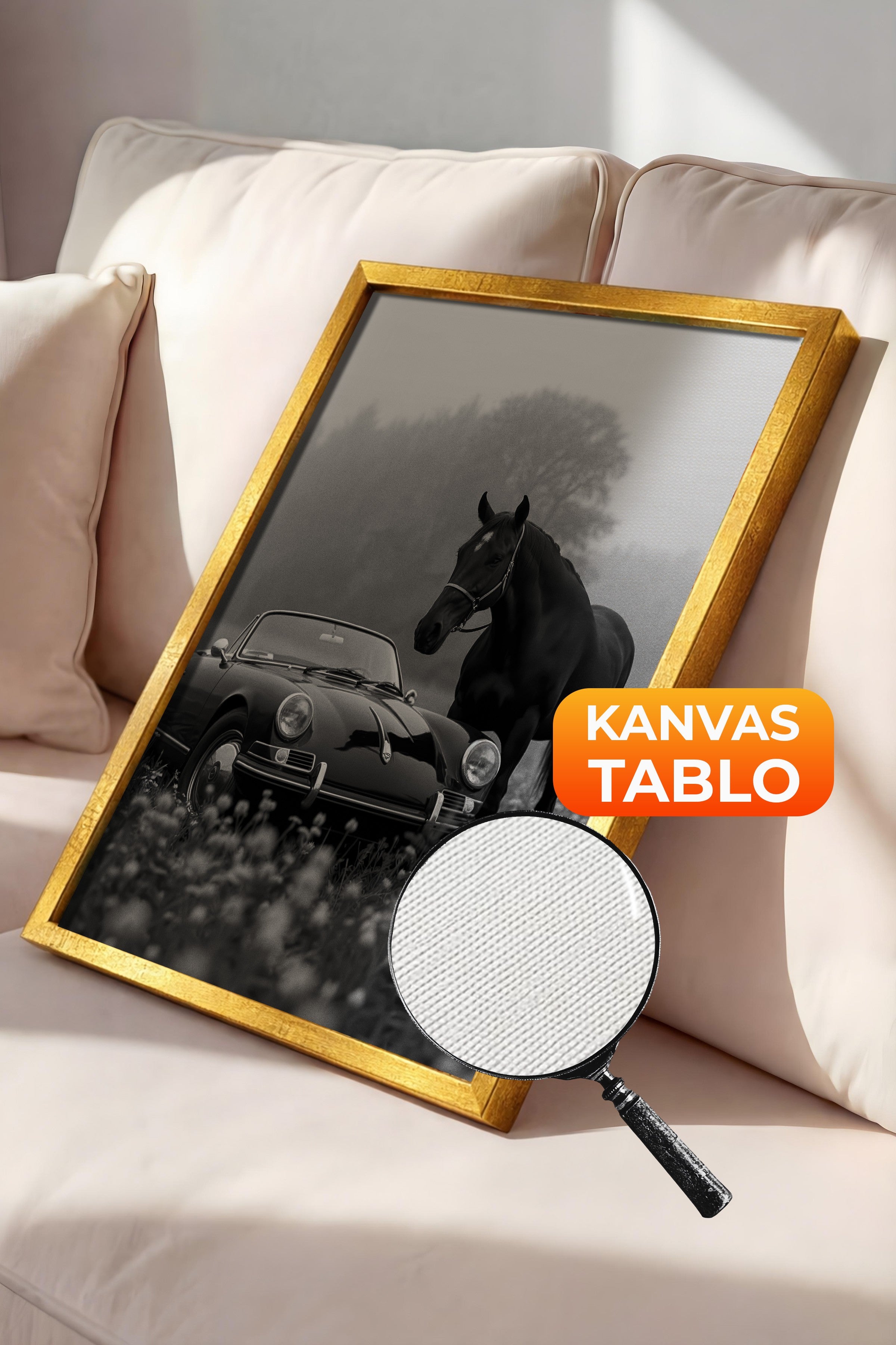 Duvar Tablosu, Lüks Gold Çerçeveli Kanvas Tablo, Ritüel Serisi, At Tablo, NO:115225