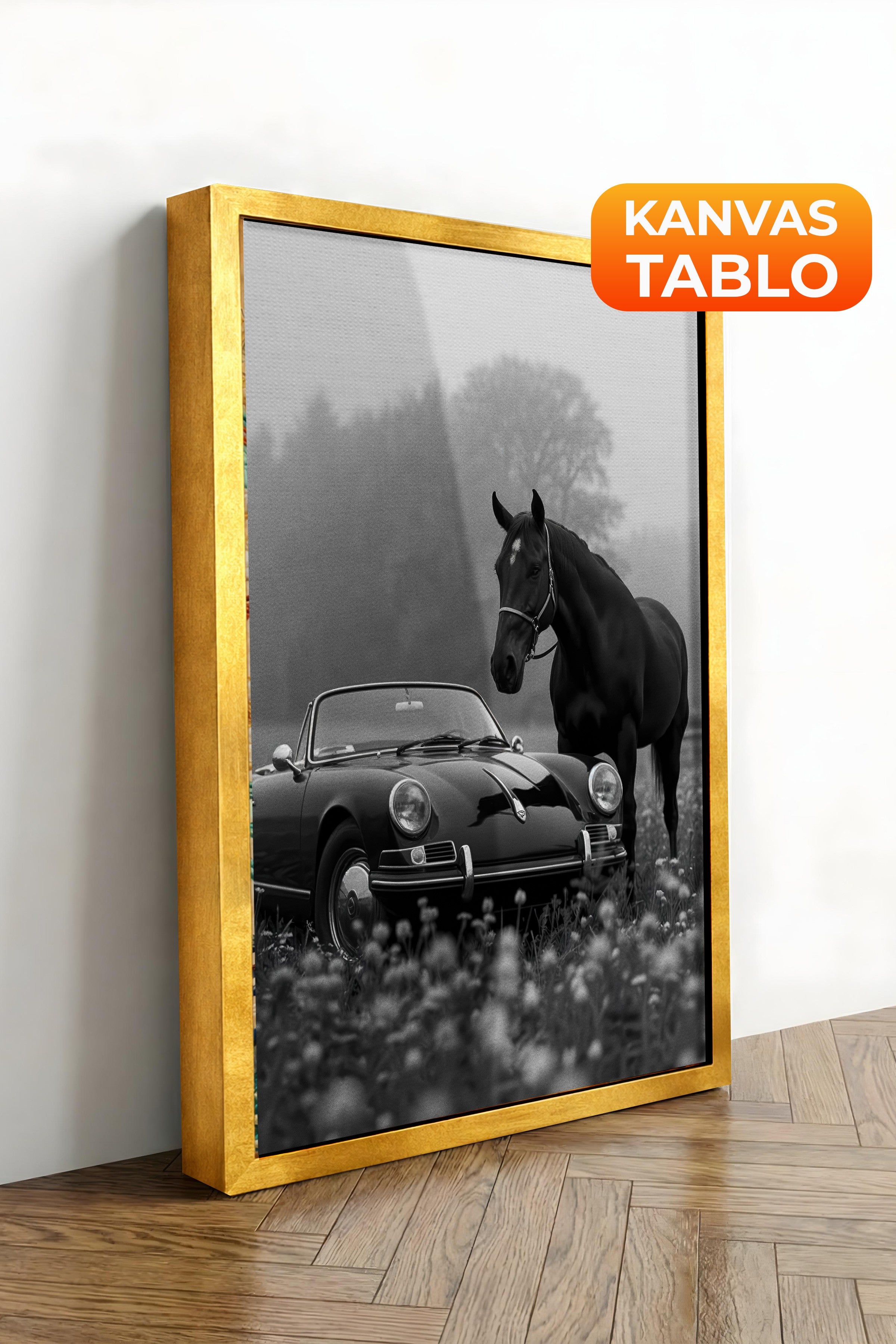 Duvar Tablosu, Lüks Gold Çerçeveli Kanvas Tablo, Ritüel Serisi, At Tablo, NO:115225