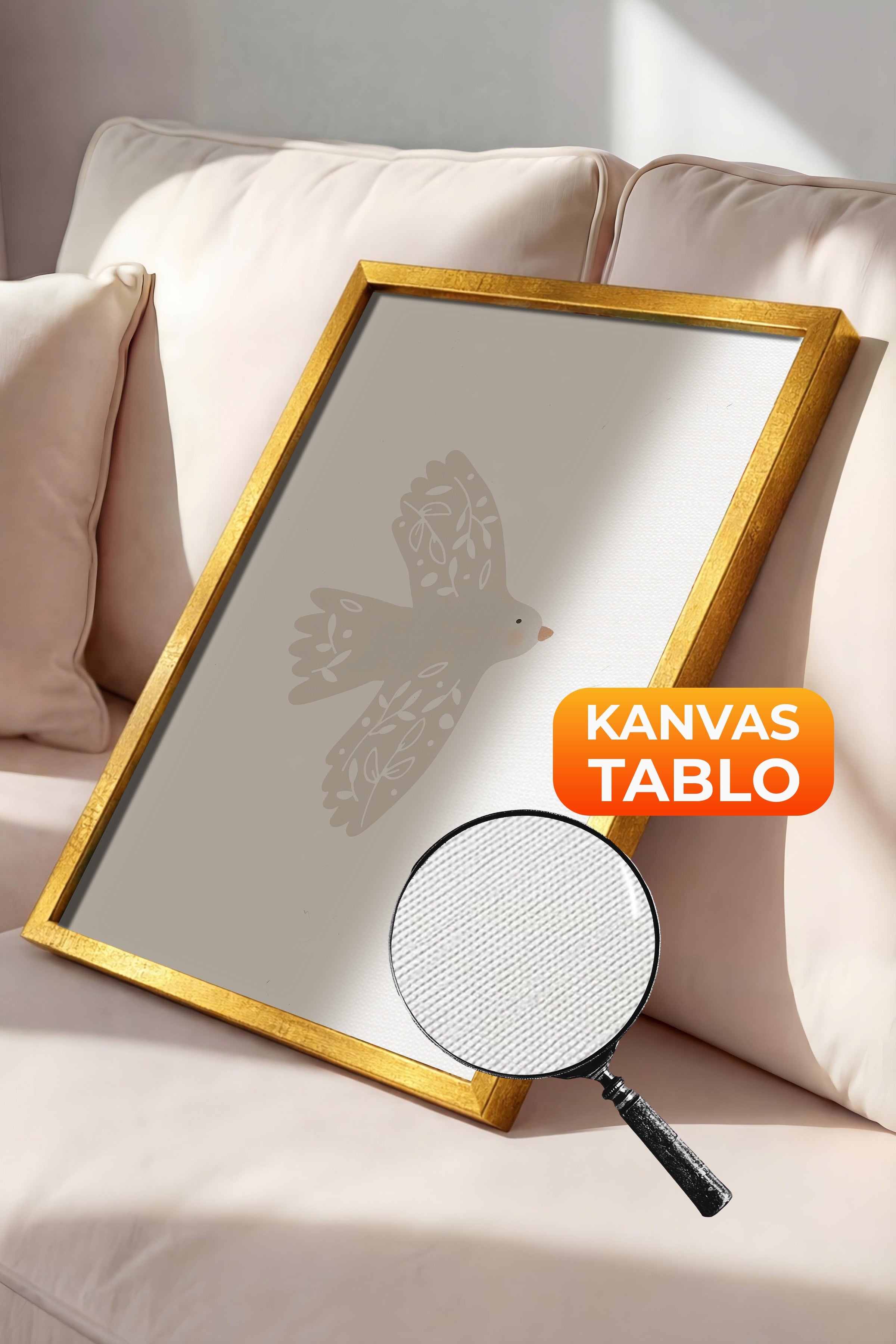 Duvar Tablosu, Lüks Gold Çerçeveli Kanvas Tablo, Ritüel Serisi, Kuş Tablo, NO:115186