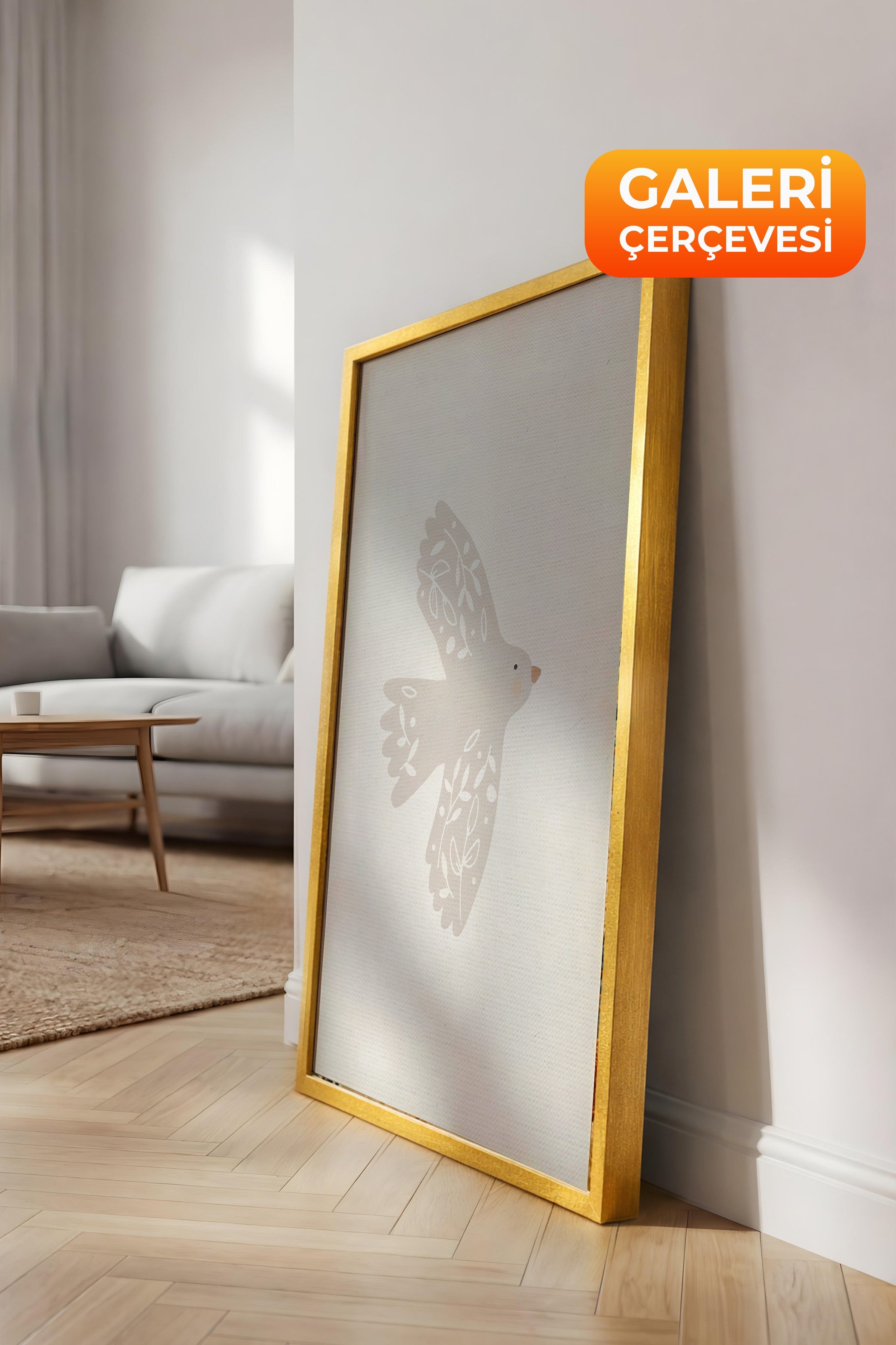 Duvar Tablosu, Lüks Gold Çerçeveli Kanvas Tablo, Ritüel Serisi, Kuş Tablo, NO:115186