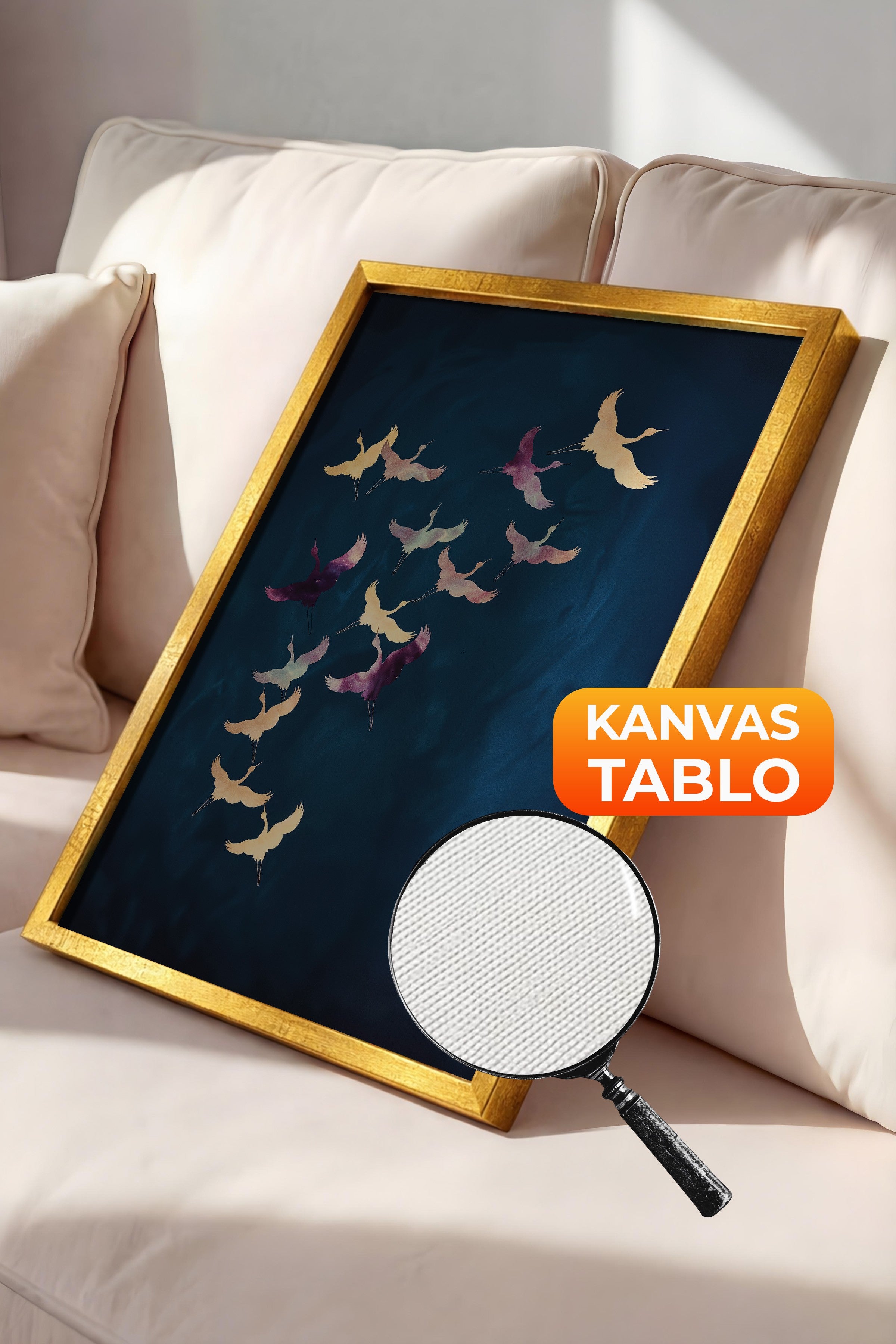 Duvar Tablosu, Lüks Gold Çerçeveli Kanvas Tablo, Ritüel Serisi, Kuş Tablo, NO:115200