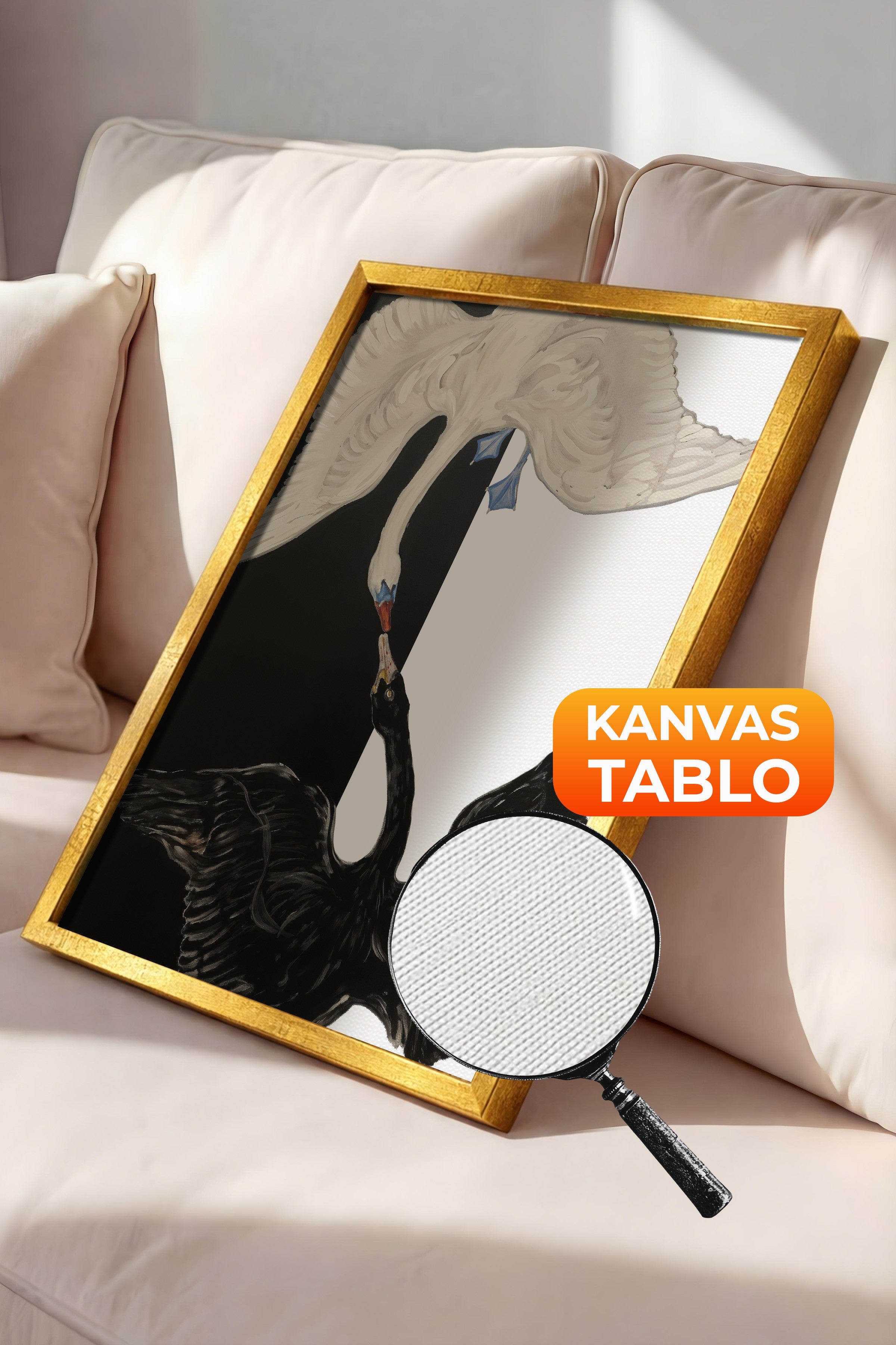 Duvar Tablosu, Lüks Gold Çerçeveli Kanvas Tablo, Ritüel Serisi, Kuş Tablo, NO:115202