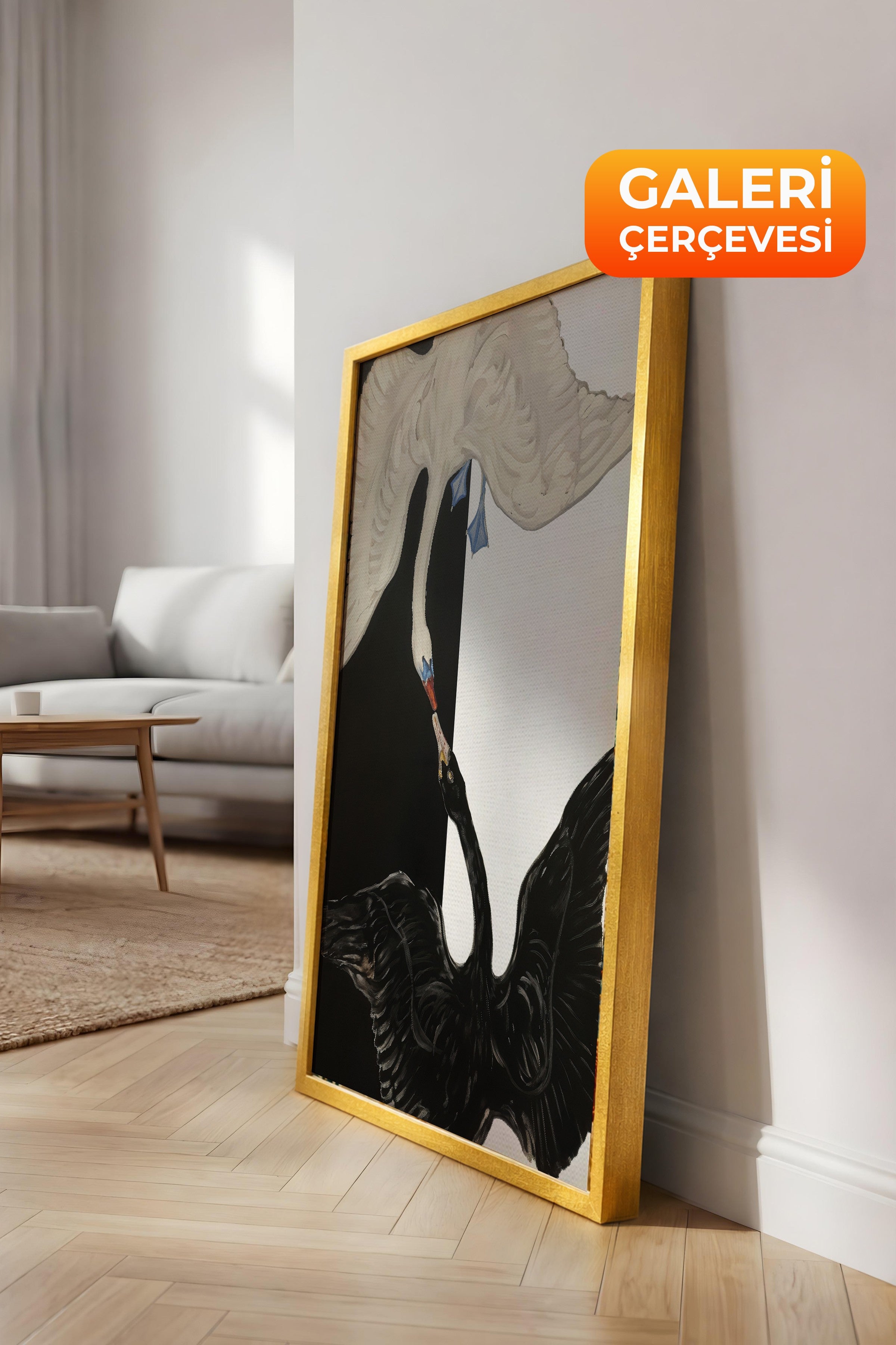 Duvar Tablosu, Lüks Gold Çerçeveli Kanvas Tablo, Ritüel Serisi, Kuş Tablo, NO:115202