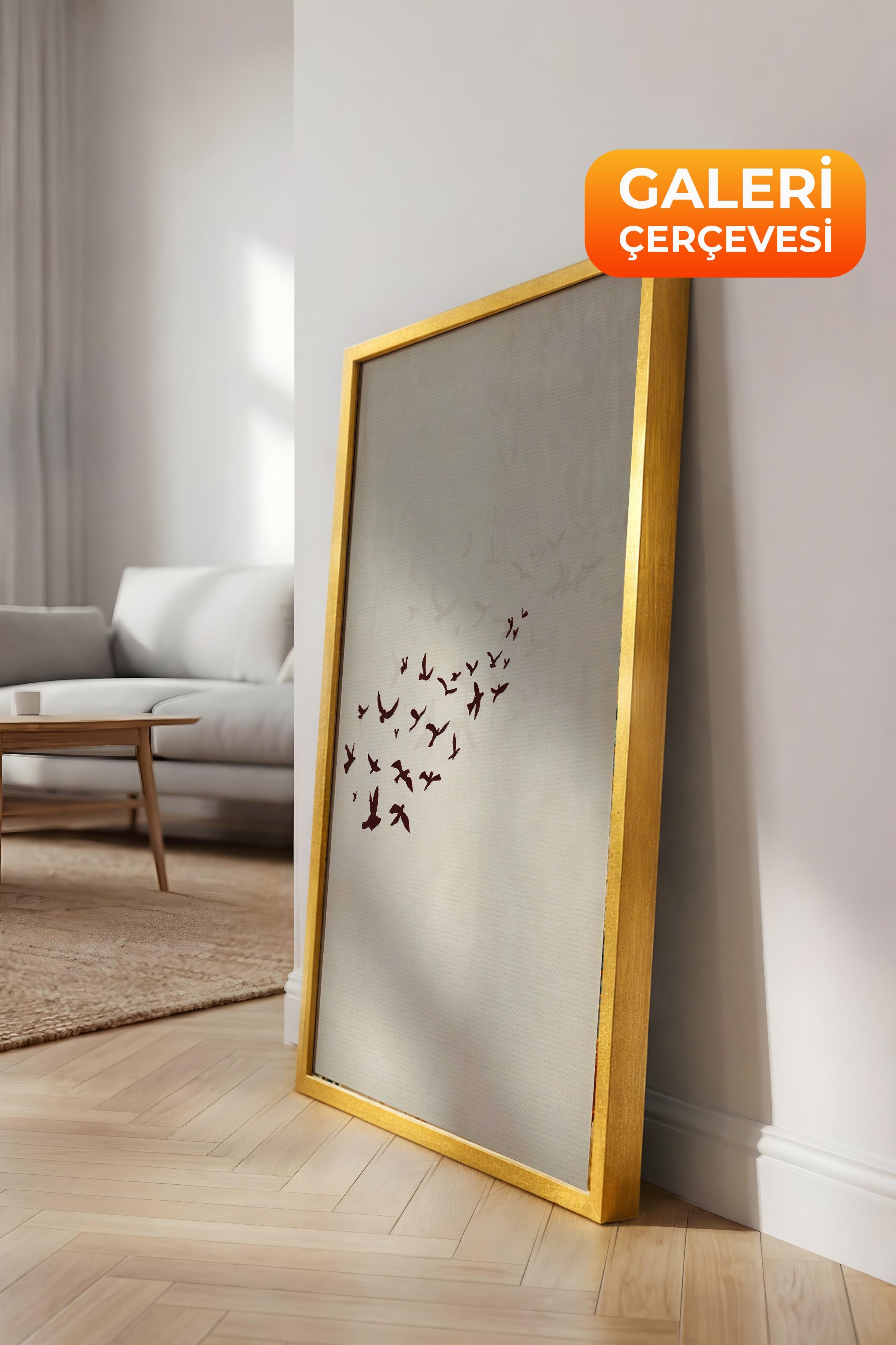 Duvar Tablosu, Lüks Gold Çerçeveli Kanvas Tablo, Ritüel Serisi, Kuş Tablo, NO:115204
