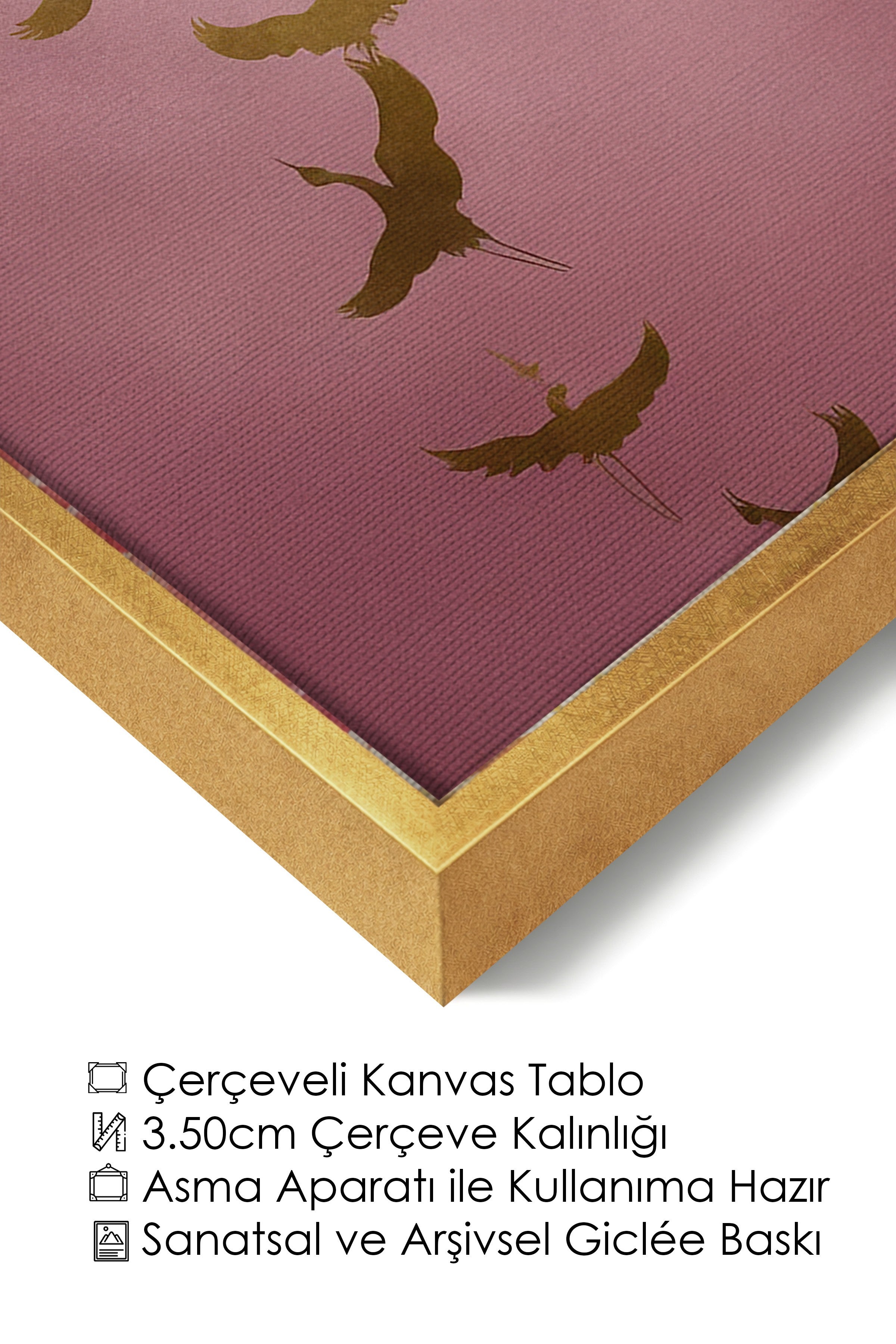 Duvar Tablosu, Lüks Gold Çerçeveli Kanvas Tablo, Ritüel Serisi, Kuş Tablo, NO:115206