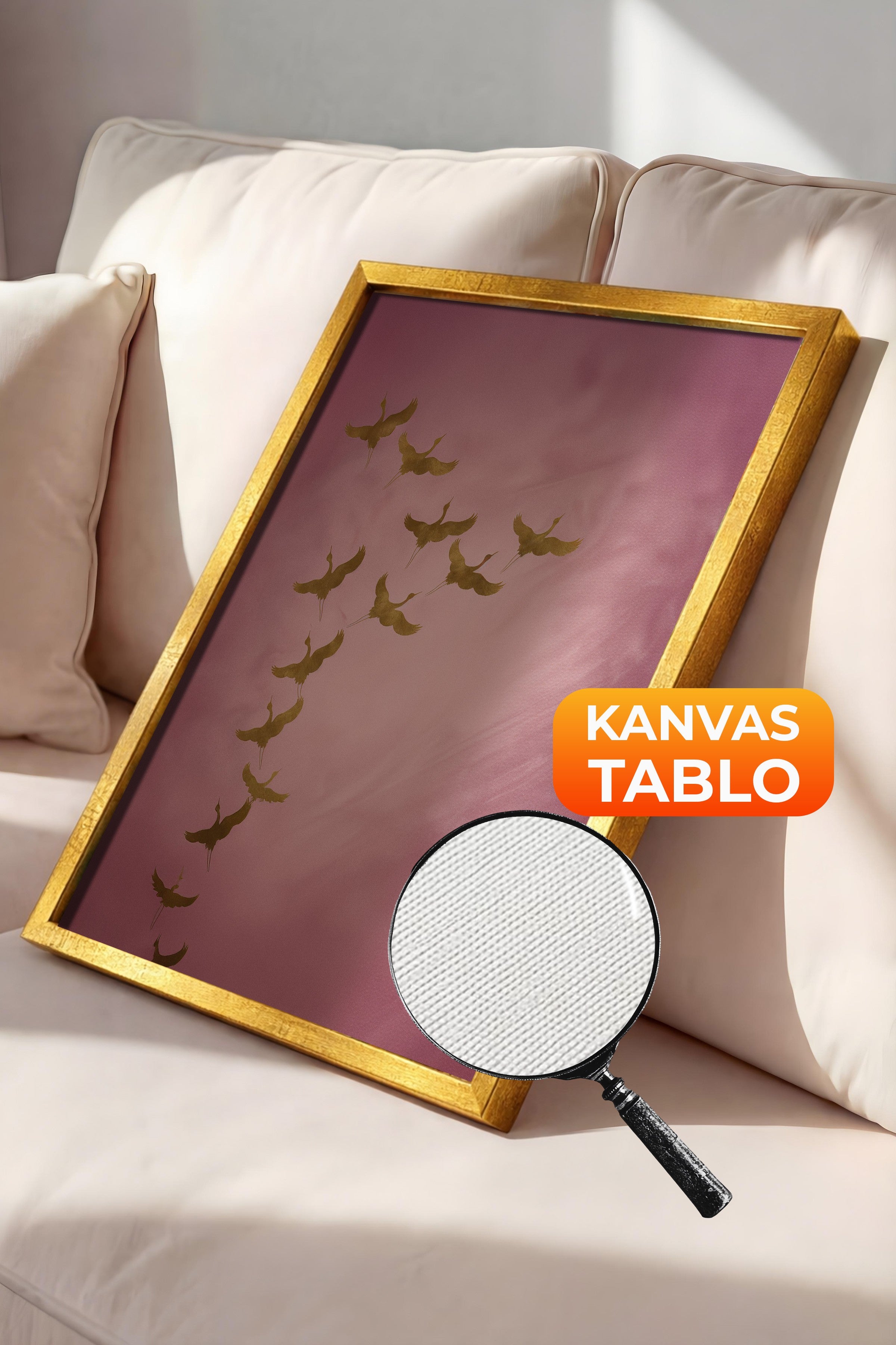 Duvar Tablosu, Lüks Gold Çerçeveli Kanvas Tablo, Ritüel Serisi, Kuş Tablo, NO:115206
