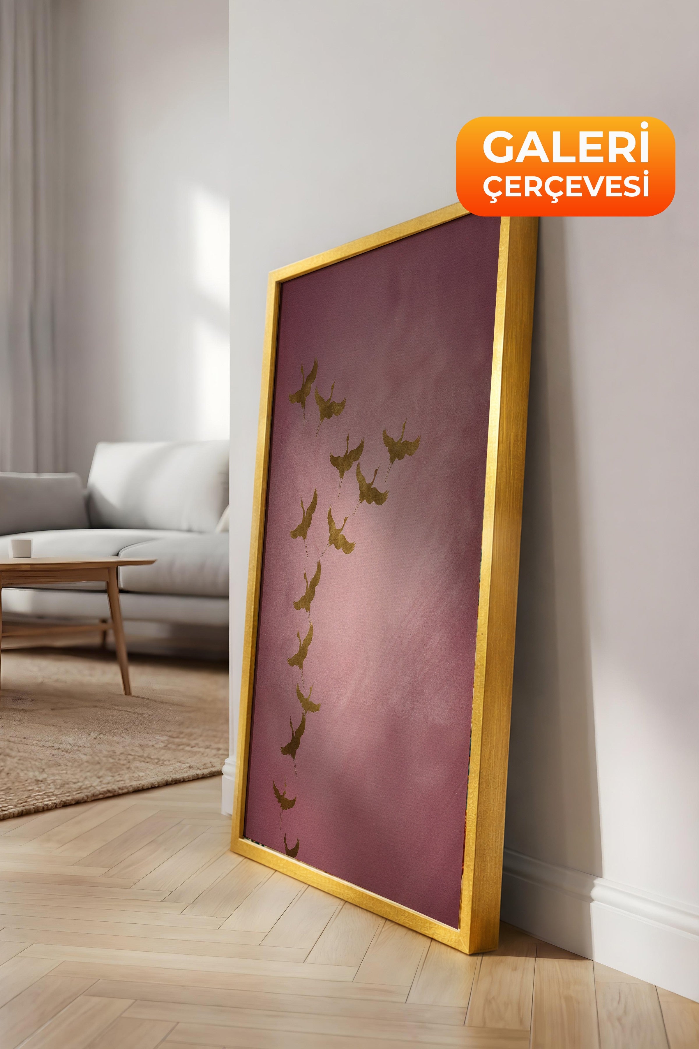 Duvar Tablosu, Lüks Gold Çerçeveli Kanvas Tablo, Ritüel Serisi, Kuş Tablo, NO:115206
