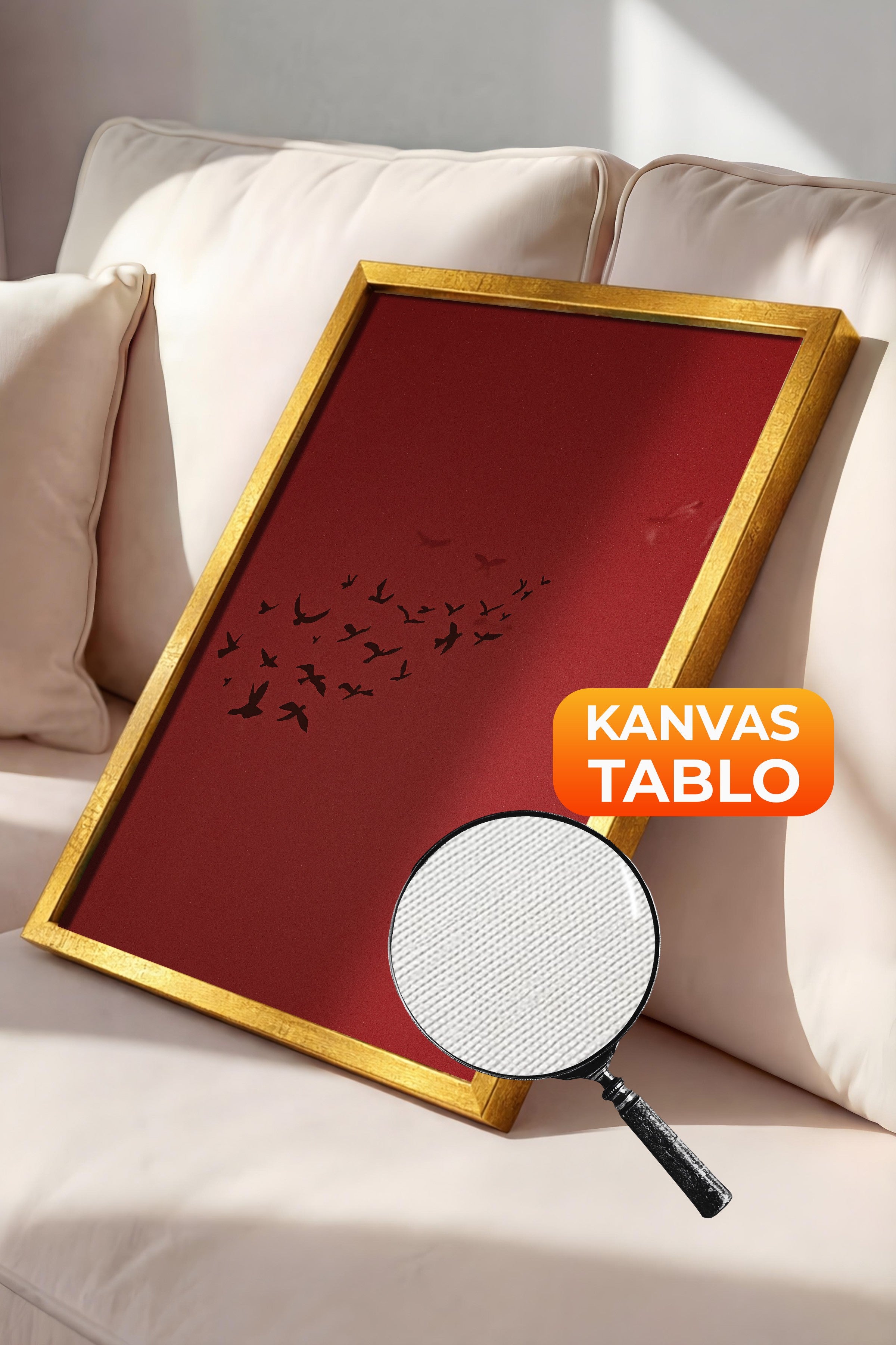 Duvar Tablosu, Lüks Gold Çerçeveli Kanvas Tablo, Ritüel Serisi, Kuş Tablo, NO:115209