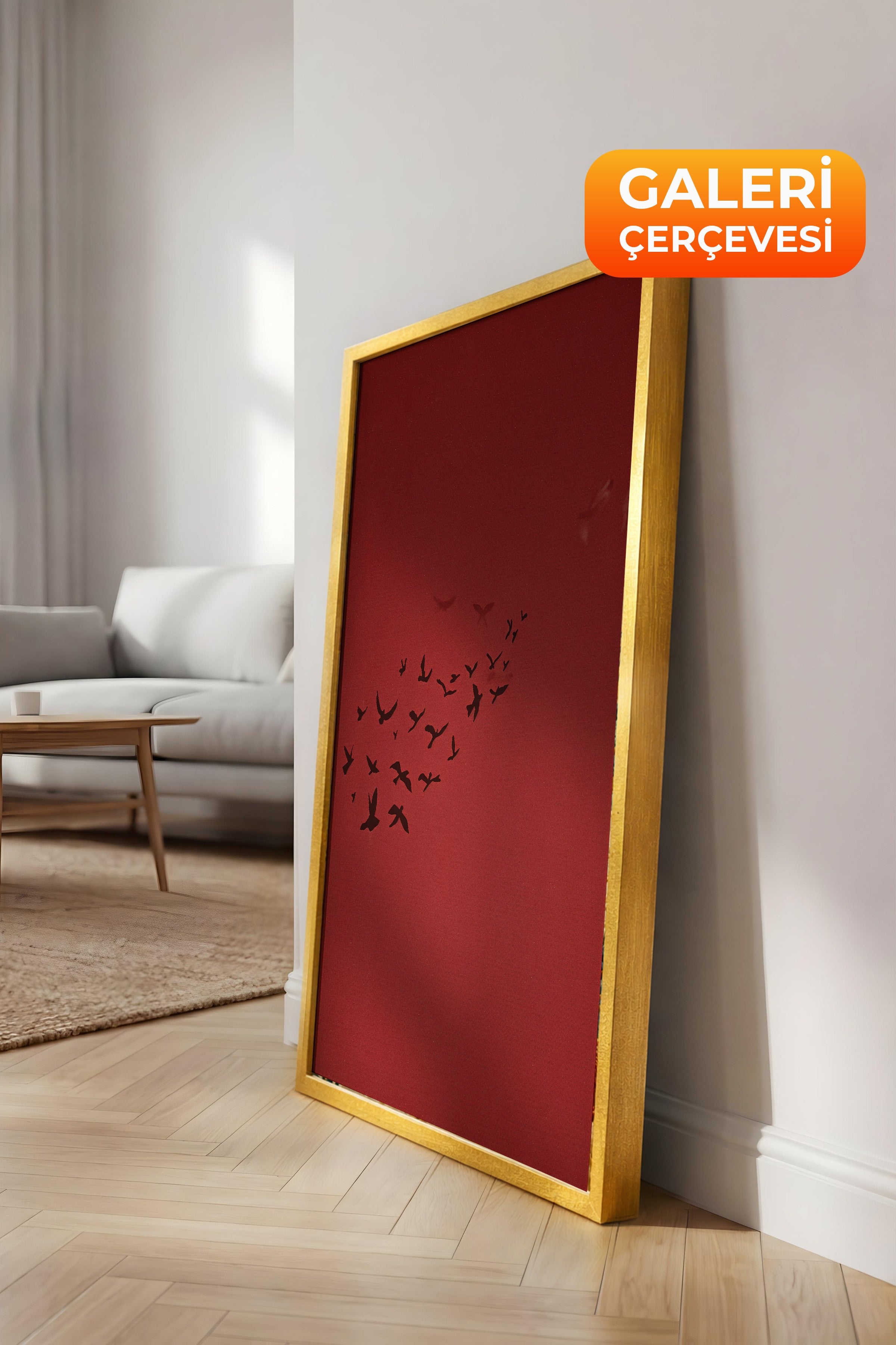 Duvar Tablosu, Lüks Gold Çerçeveli Kanvas Tablo, Ritüel Serisi, Kuş Tablo, NO:115209