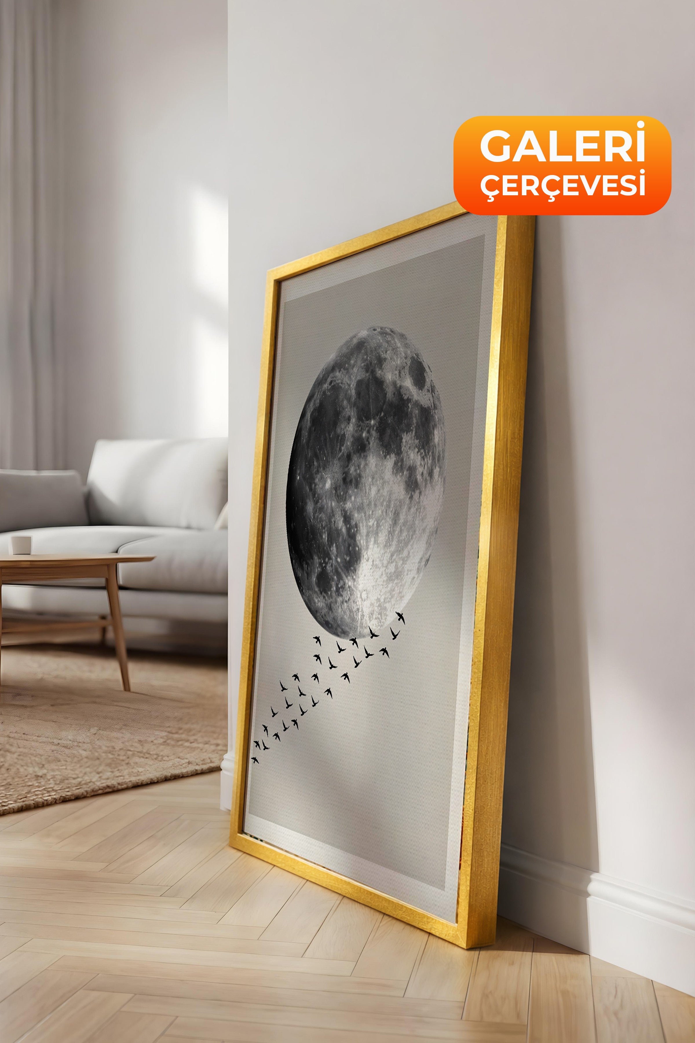 Duvar Tablosu, Lüks Gold Çerçeveli Kanvas Tablo, Ritüel Serisi, Kuş Tablo, NO:115210