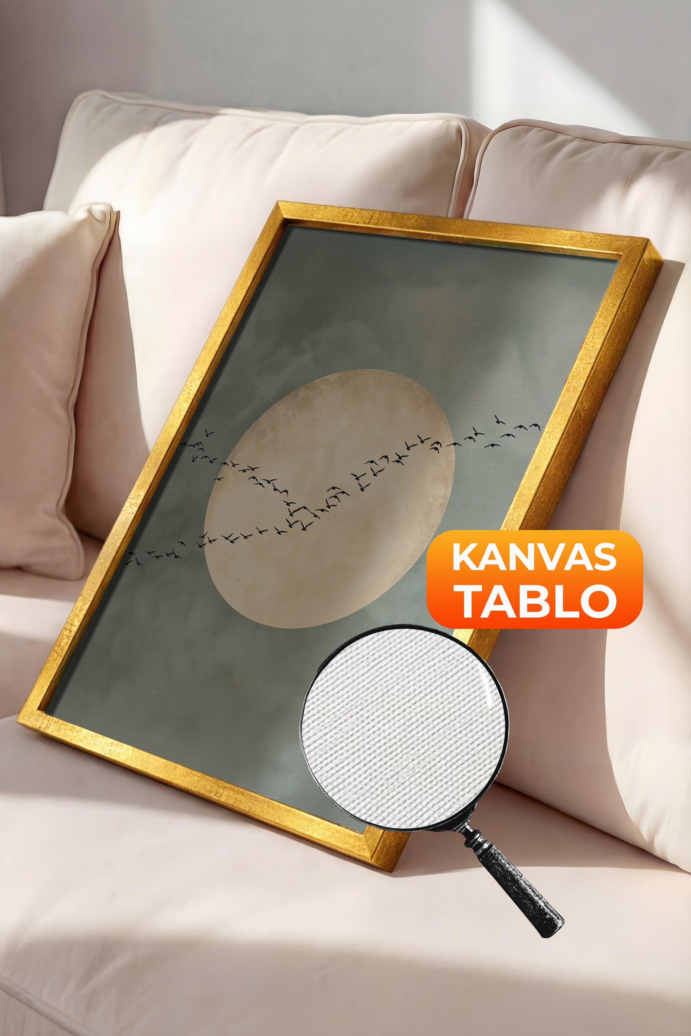 Duvar Tablosu, Lüks Gold Çerçeveli Kanvas Tablo, Ritüel Serisi, Kuş Tablo, NO:115213