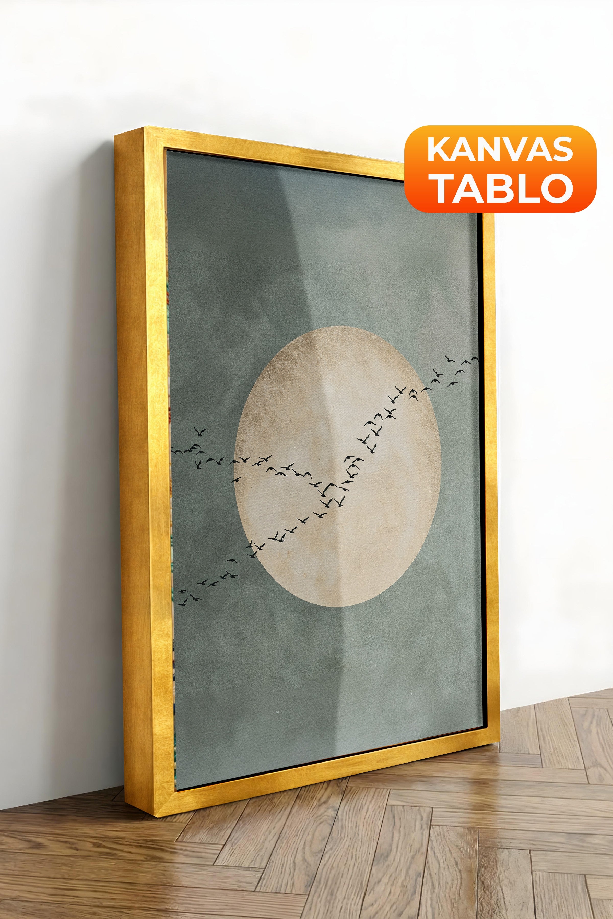 Duvar Tablosu, Lüks Gold Çerçeveli Kanvas Tablo, Ritüel Serisi, Kuş Tablo, NO:115213