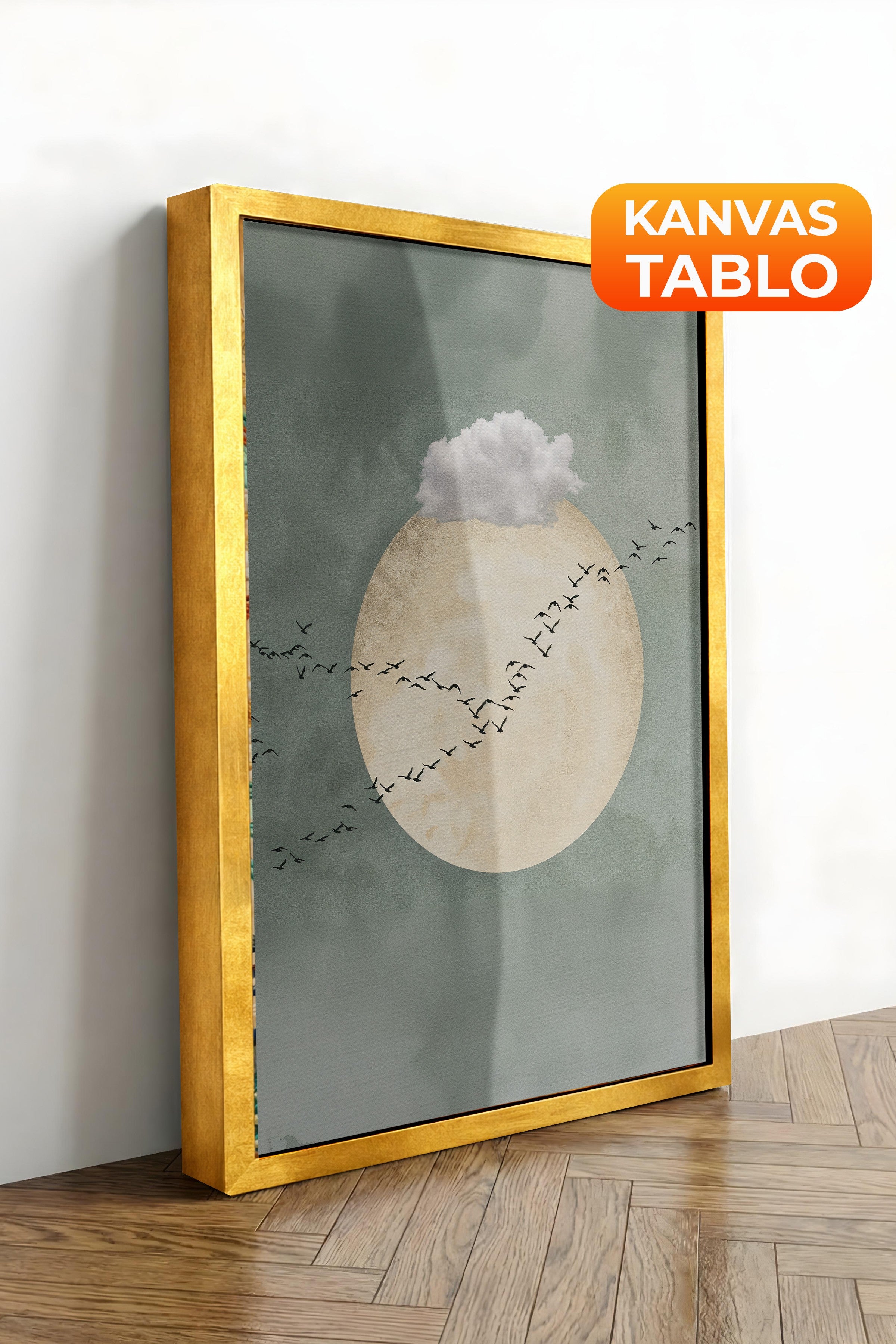 Duvar Tablosu, Lüks Gold Çerçeveli Kanvas Tablo, Ritüel Serisi, Kuş Tablo, NO:115221