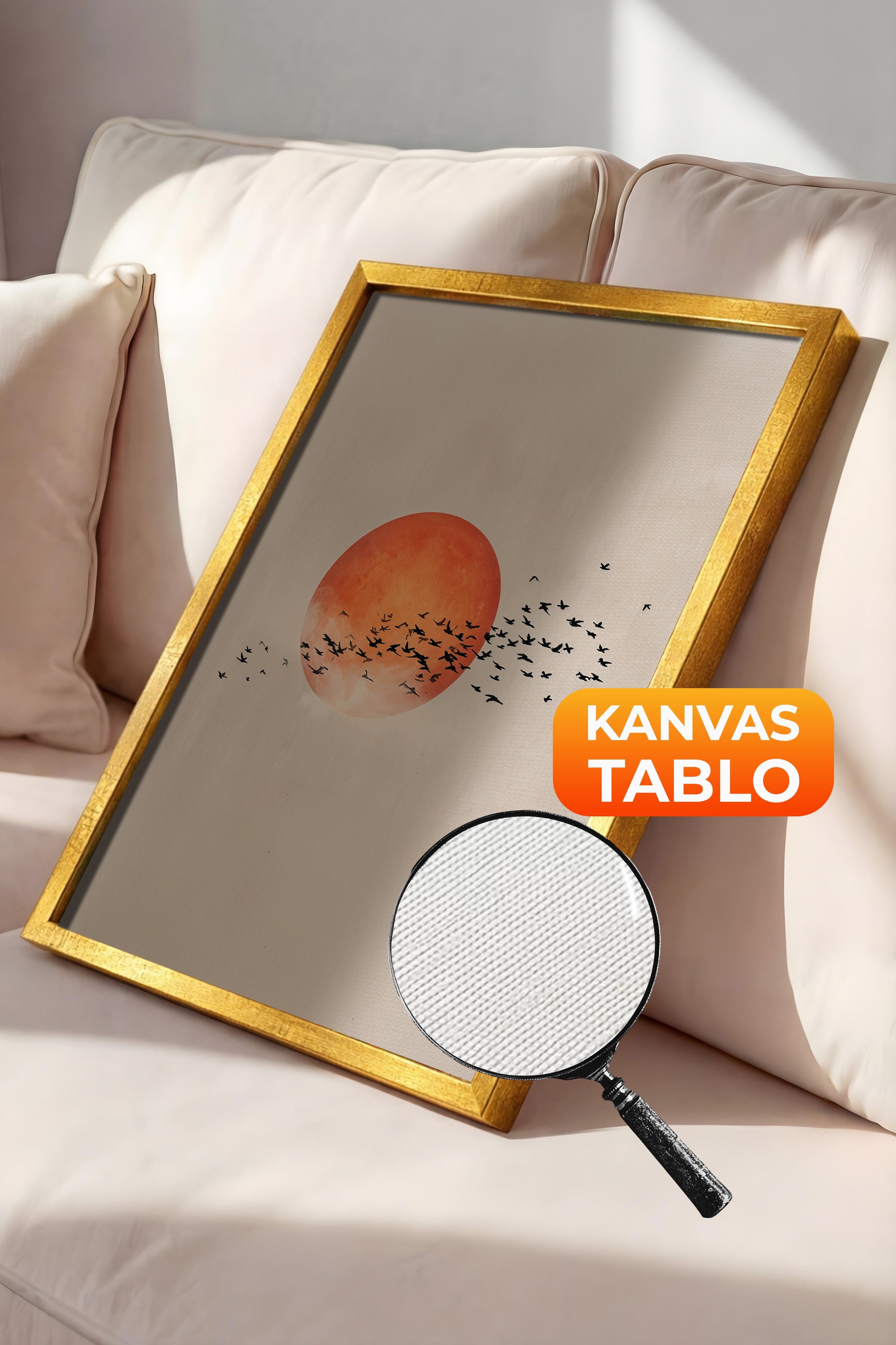 Duvar Tablosu, Lüks Gold Çerçeveli Kanvas Tablo, Ritüel Serisi, Kuş Tablo, NO:115231