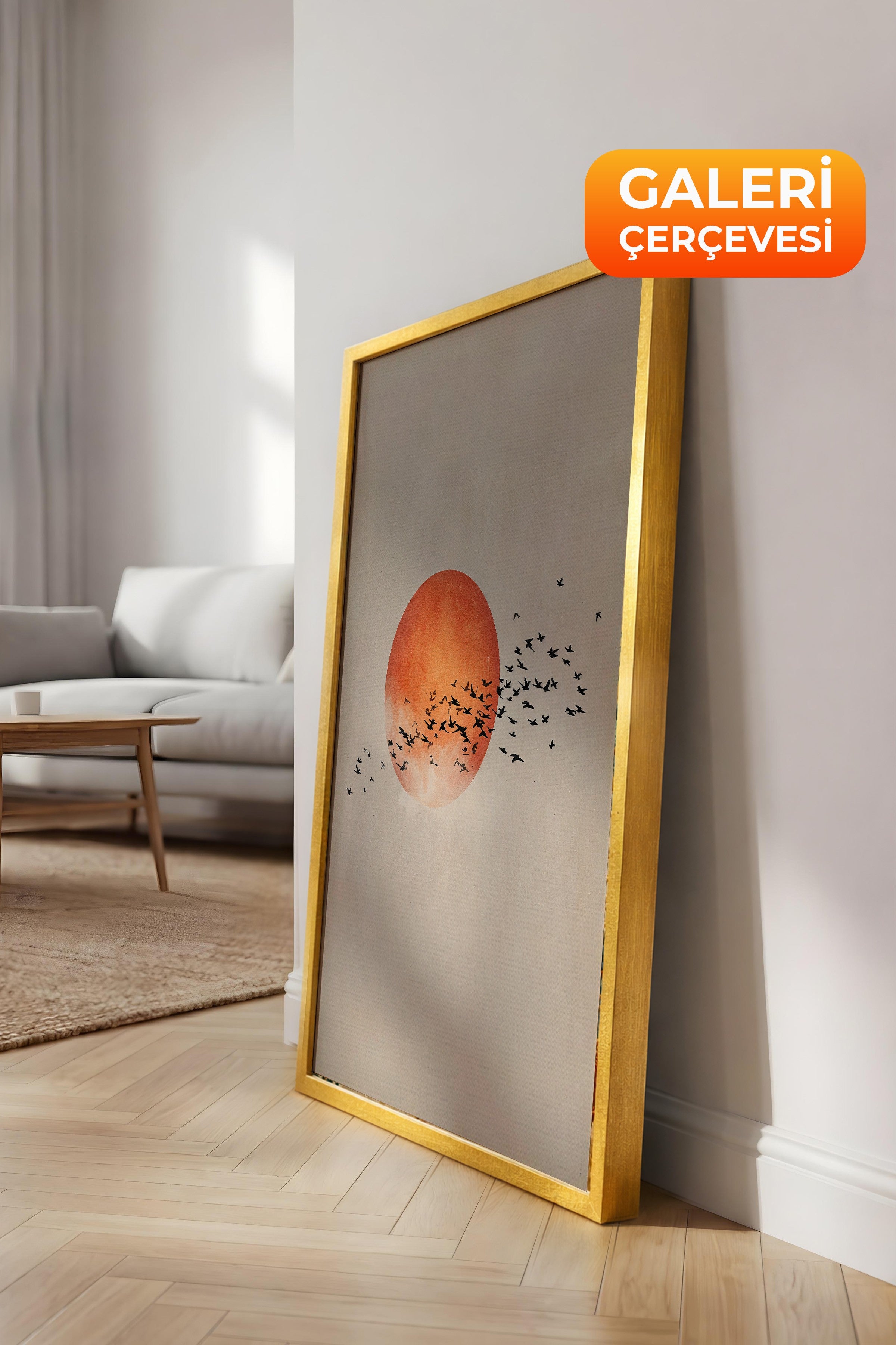 Duvar Tablosu, Lüks Gold Çerçeveli Kanvas Tablo, Ritüel Serisi, Kuş Tablo, NO:115231