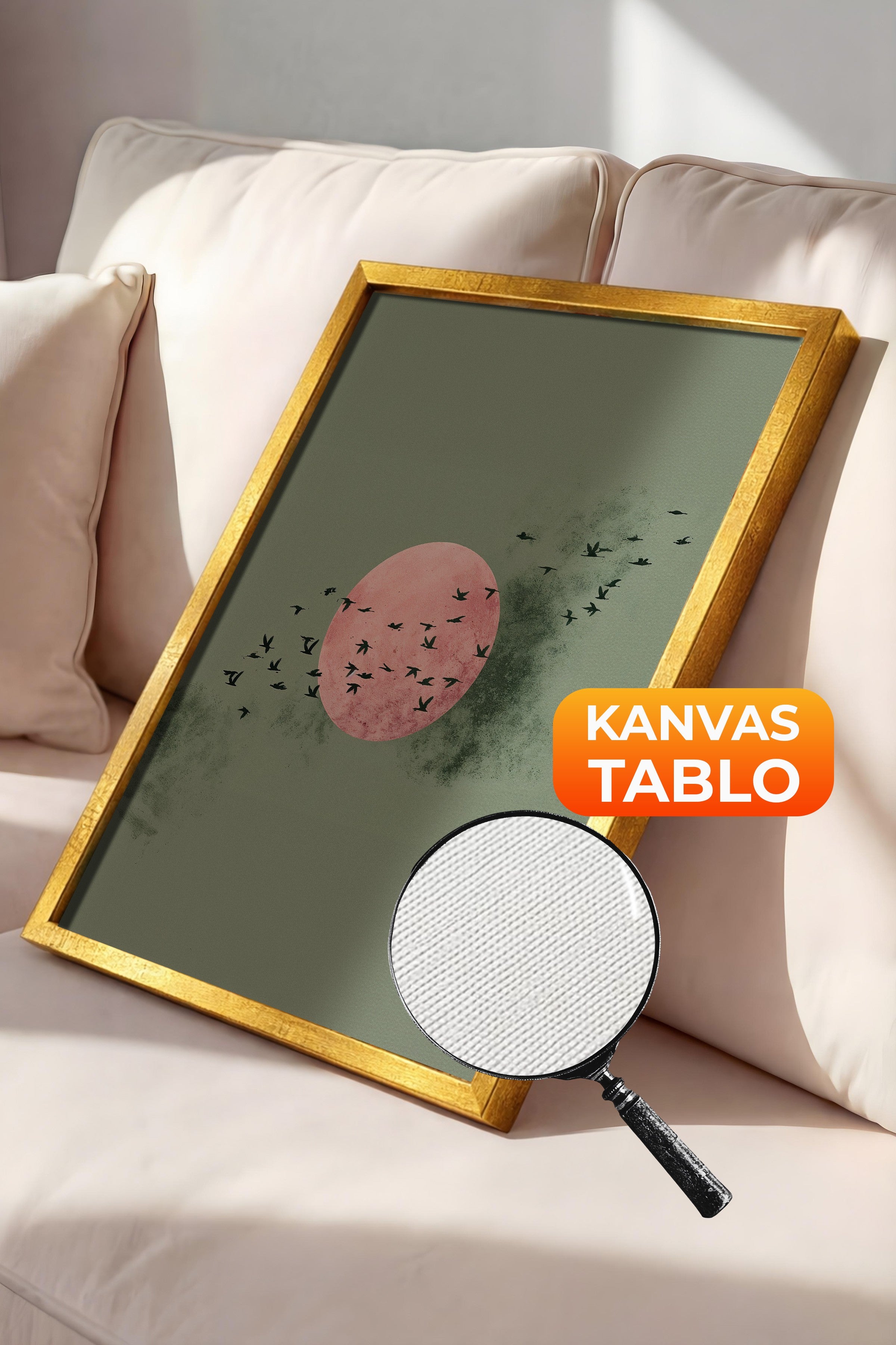 Duvar Tablosu, Lüks Gold Çerçeveli Kanvas Tablo, Ritüel Serisi, Kuş Tablo, NO:115234