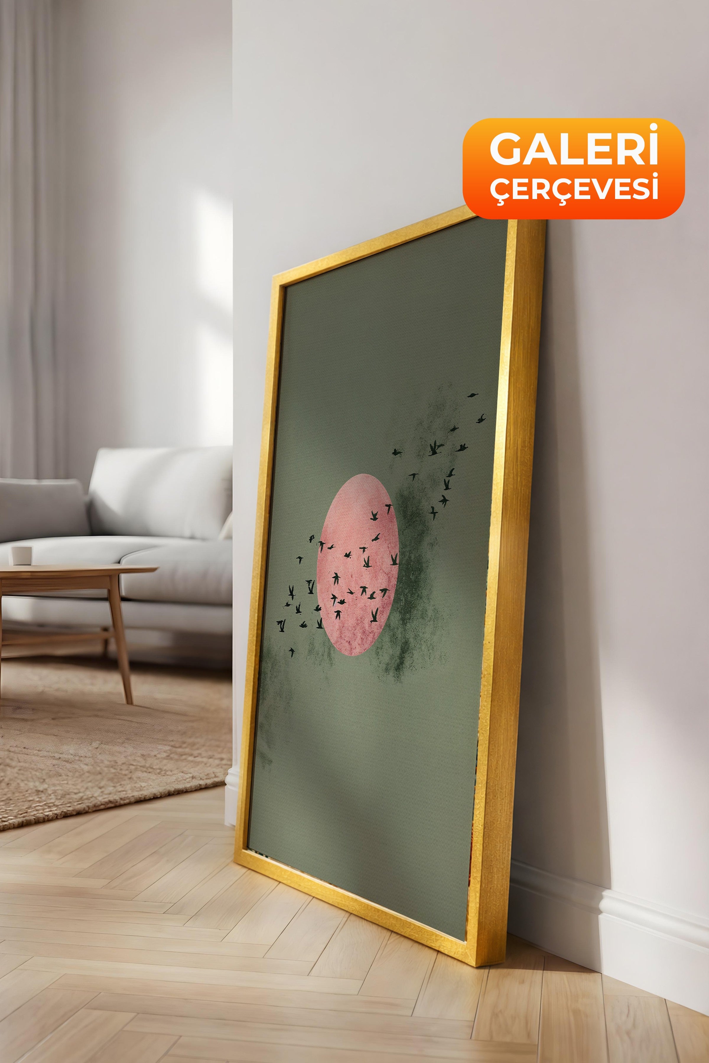Duvar Tablosu, Lüks Gold Çerçeveli Kanvas Tablo, Ritüel Serisi, Kuş Tablo, NO:115234