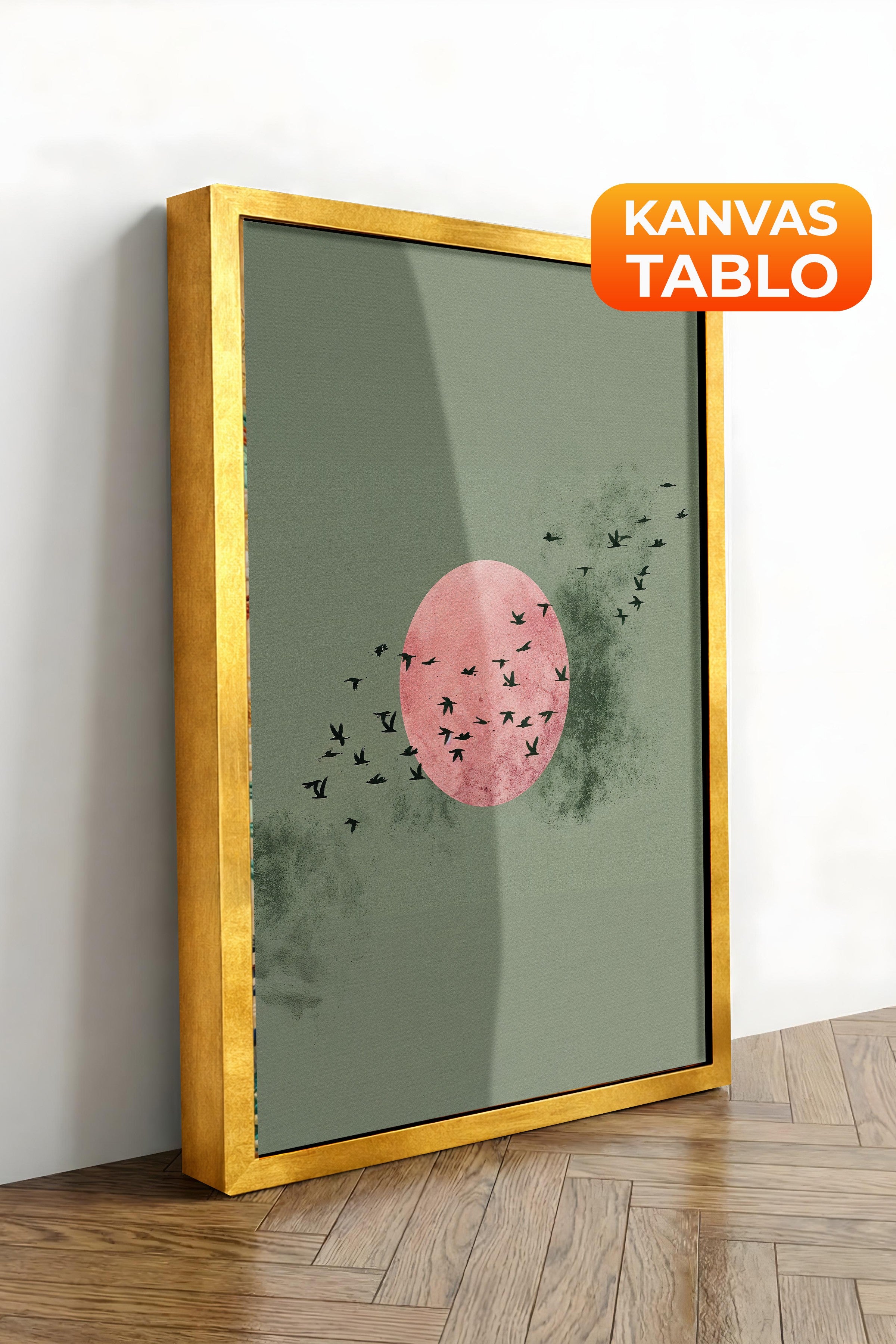 Duvar Tablosu, Lüks Gold Çerçeveli Kanvas Tablo, Ritüel Serisi, Kuş Tablo, NO:115234