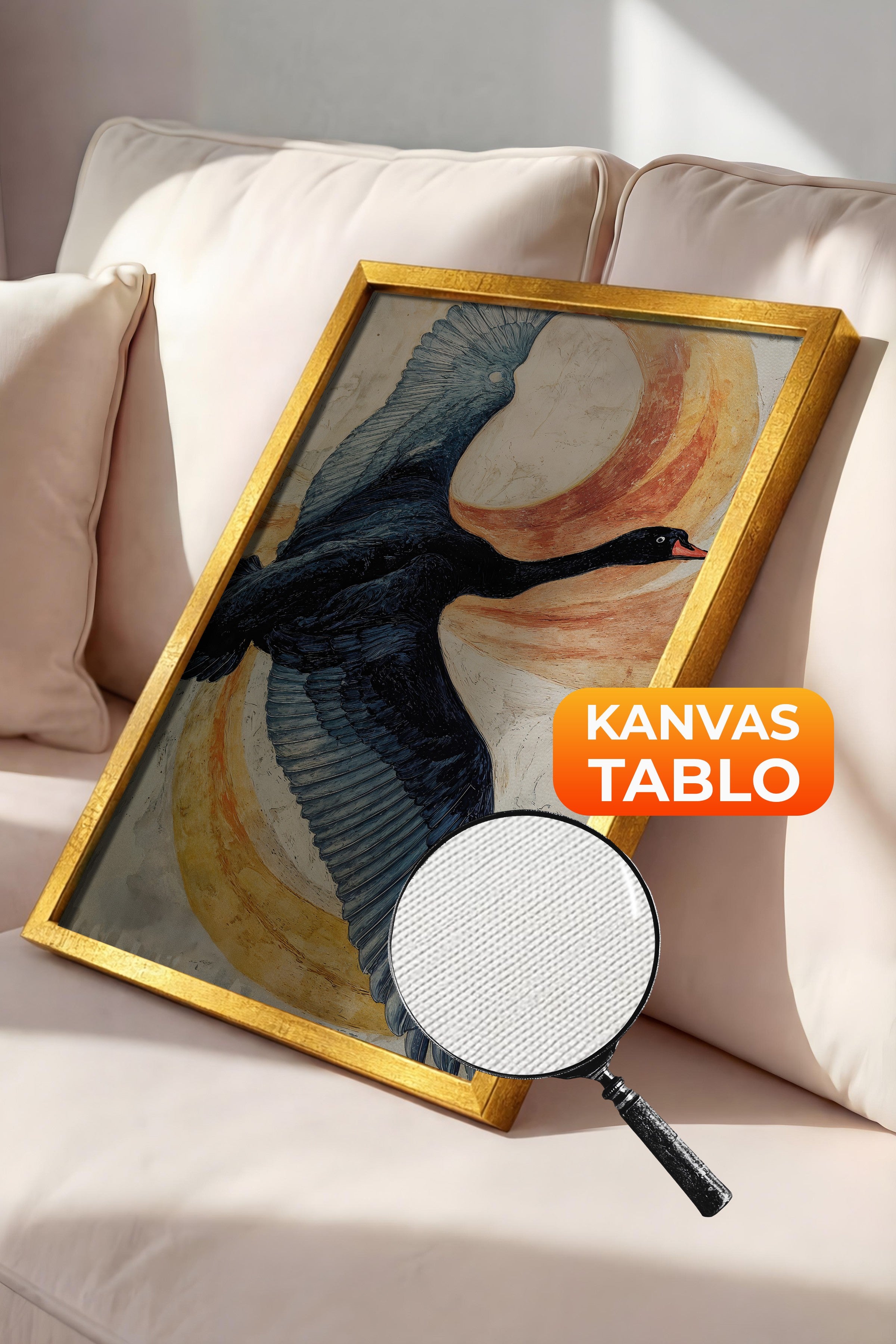 Duvar Tablosu, Lüks Gold Çerçeveli Kanvas Tablo, Ritüel Serisi, Kuş Tablo, NO:115235