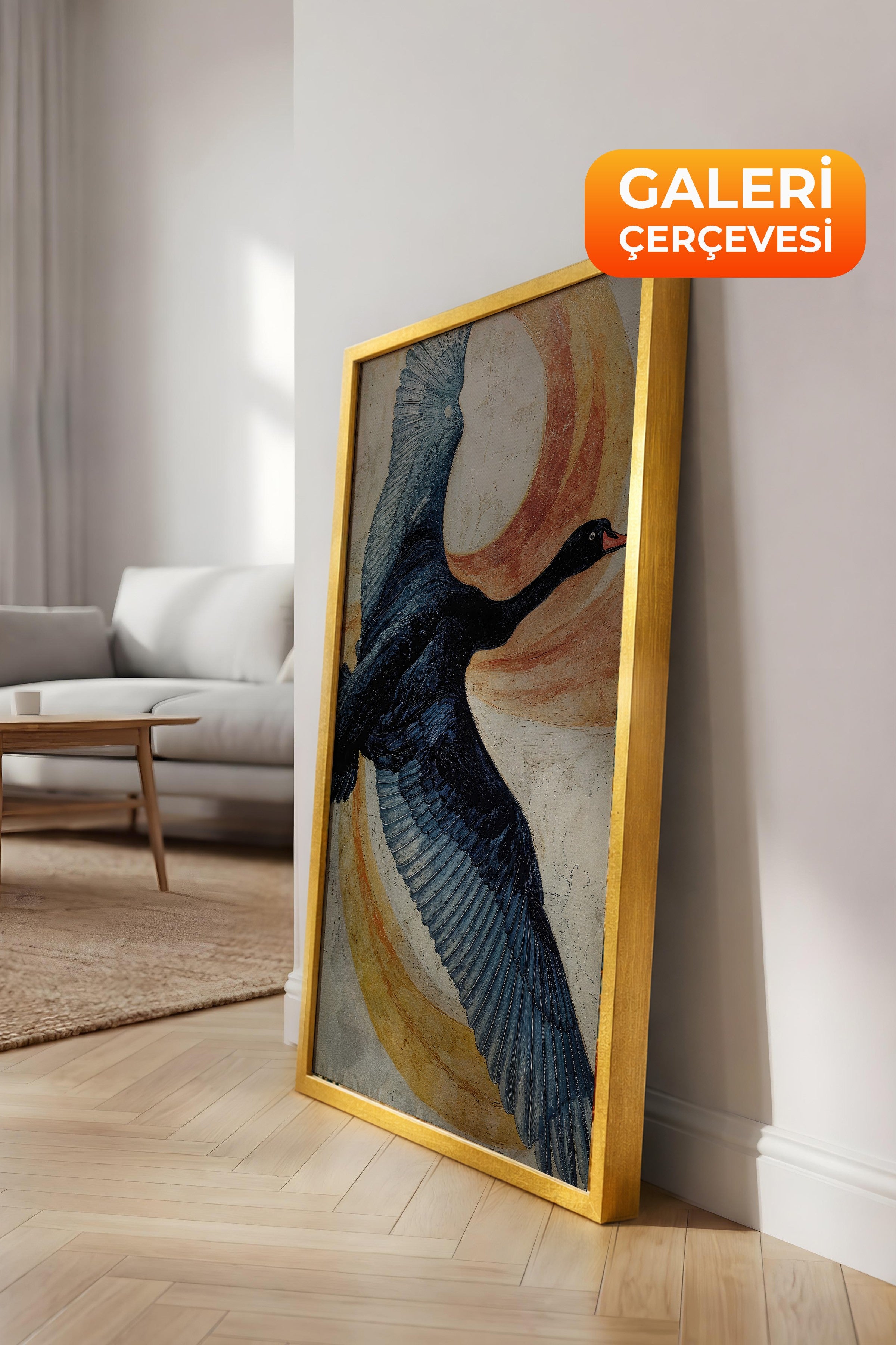 Duvar Tablosu, Lüks Gold Çerçeveli Kanvas Tablo, Ritüel Serisi, Kuş Tablo, NO:115235