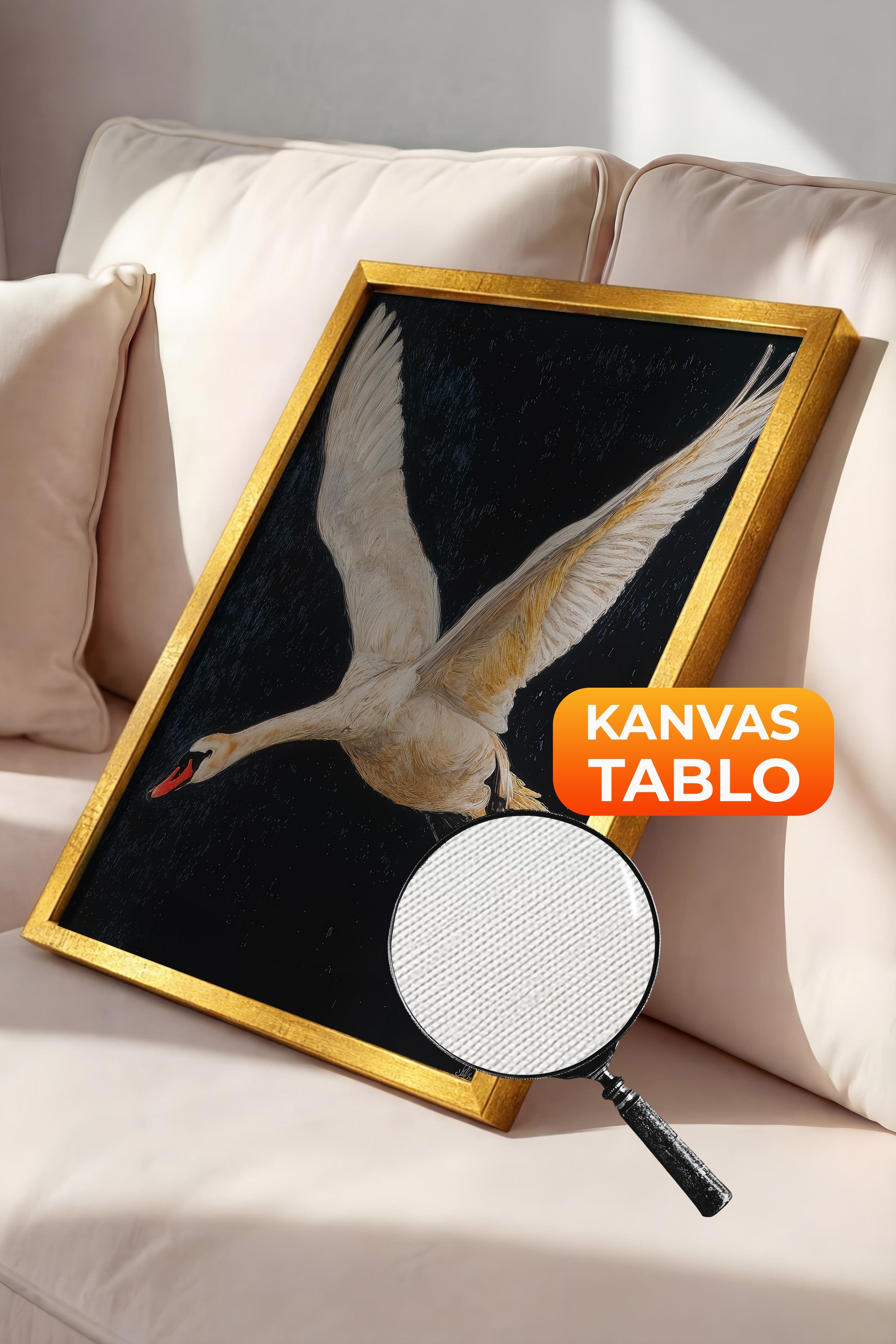 Duvar Tablosu, Lüks Gold Çerçeveli Kanvas Tablo, Ritüel Serisi, Kuş Tablo, NO:115246