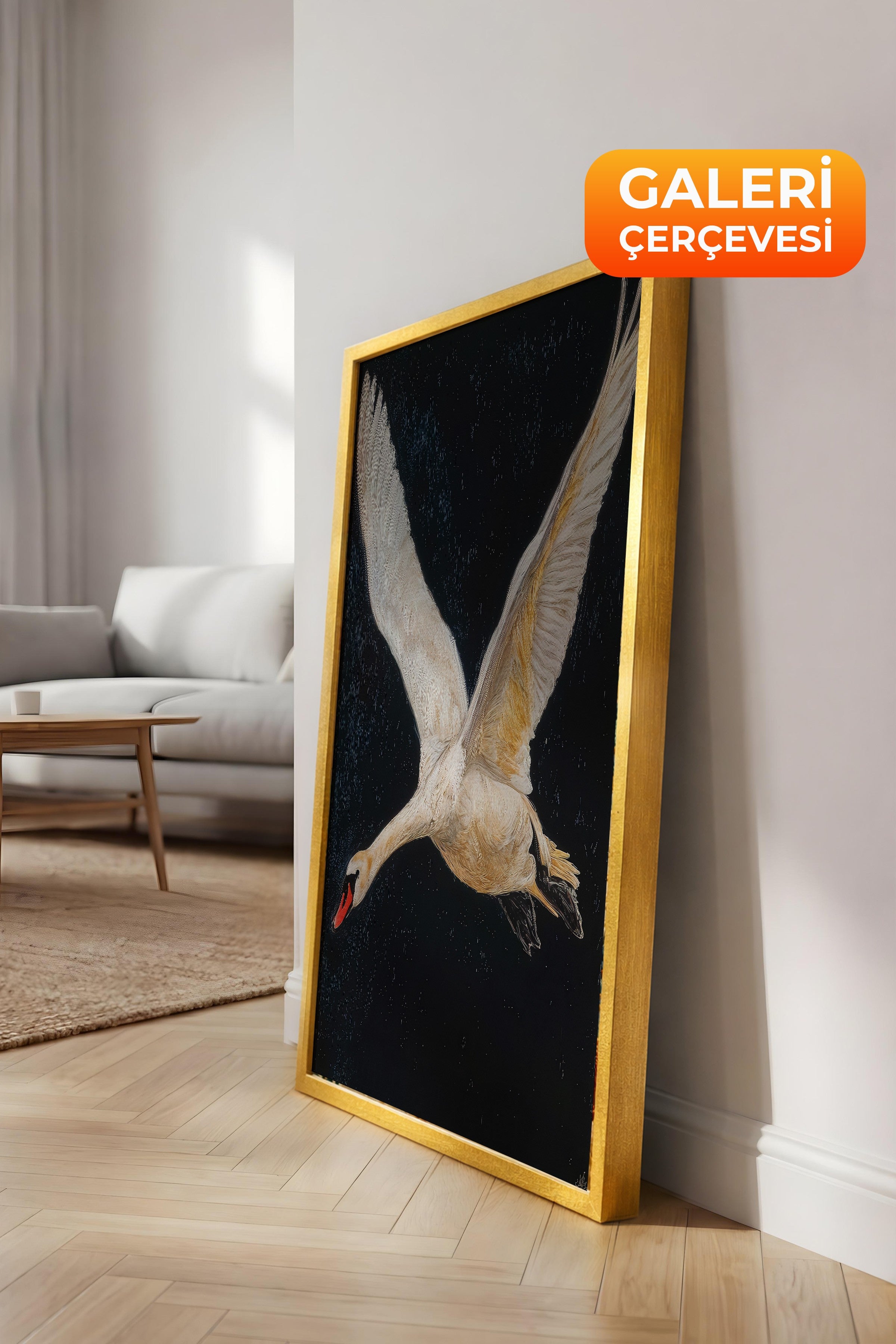 Duvar Tablosu, Lüks Gold Çerçeveli Kanvas Tablo, Ritüel Serisi, Kuş Tablo, NO:115246