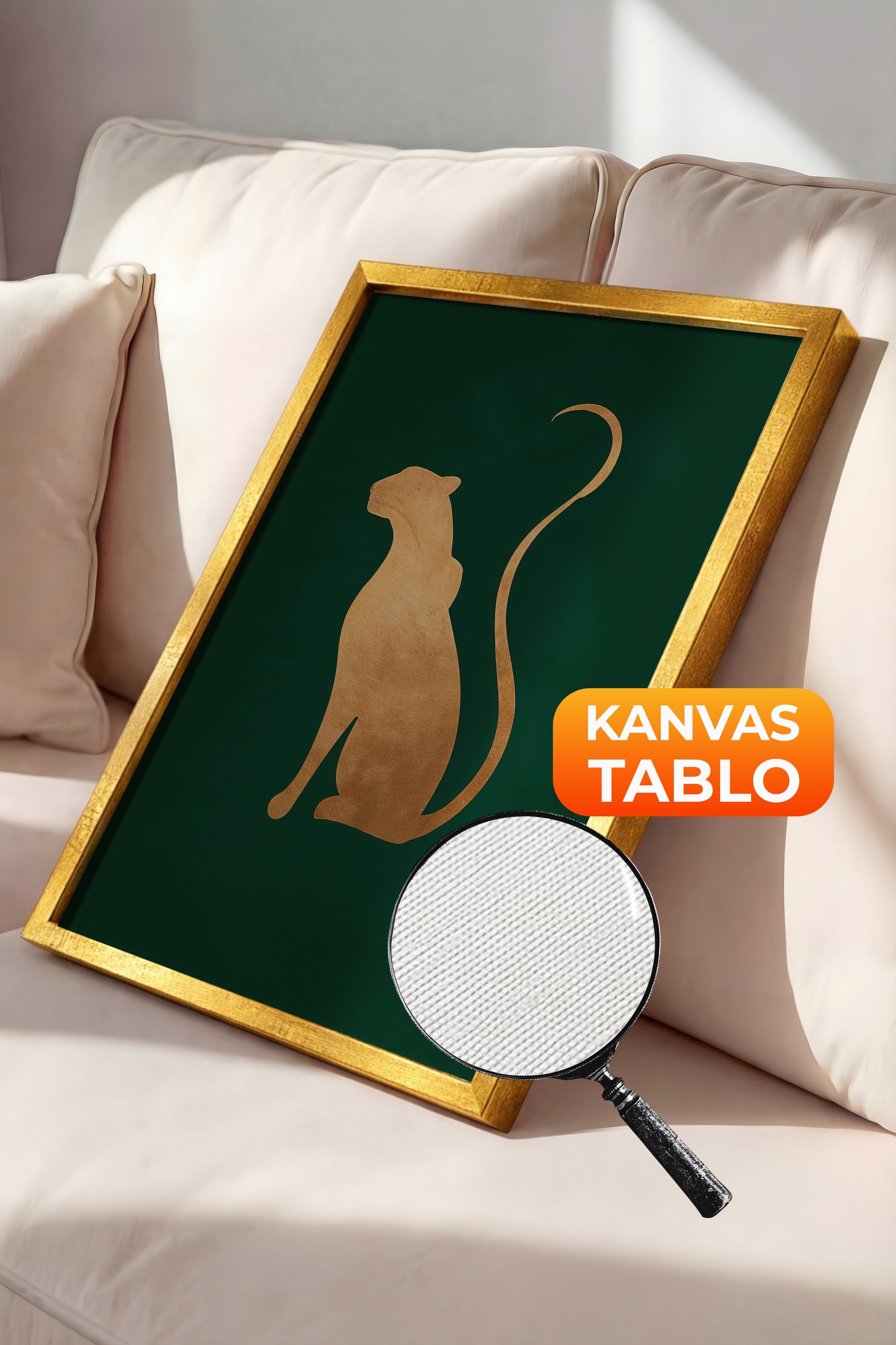 Duvar Tablosu, Lüks Gold Çerçeveli Kanvas Tablo, Ritüel Serisi, Leopar Tablo, NO:115222