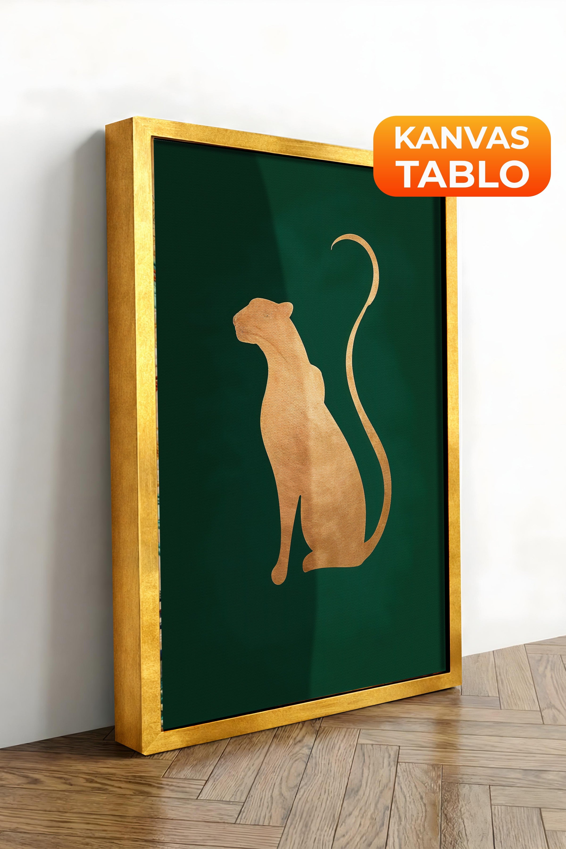 Duvar Tablosu, Lüks Gold Çerçeveli Kanvas Tablo, Ritüel Serisi, Leopar Tablo, NO:115222