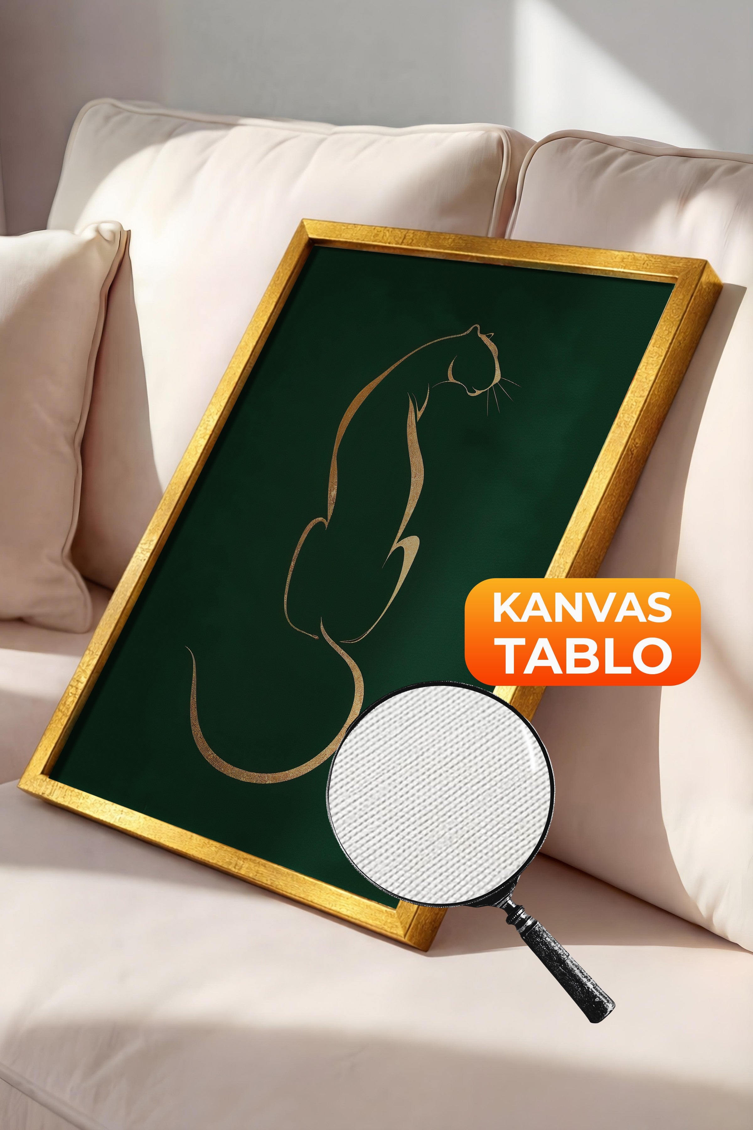 Duvar Tablosu, Lüks Gold Çerçeveli Kanvas Tablo, Ritüel Serisi, Leopar Tablo, NO:115223