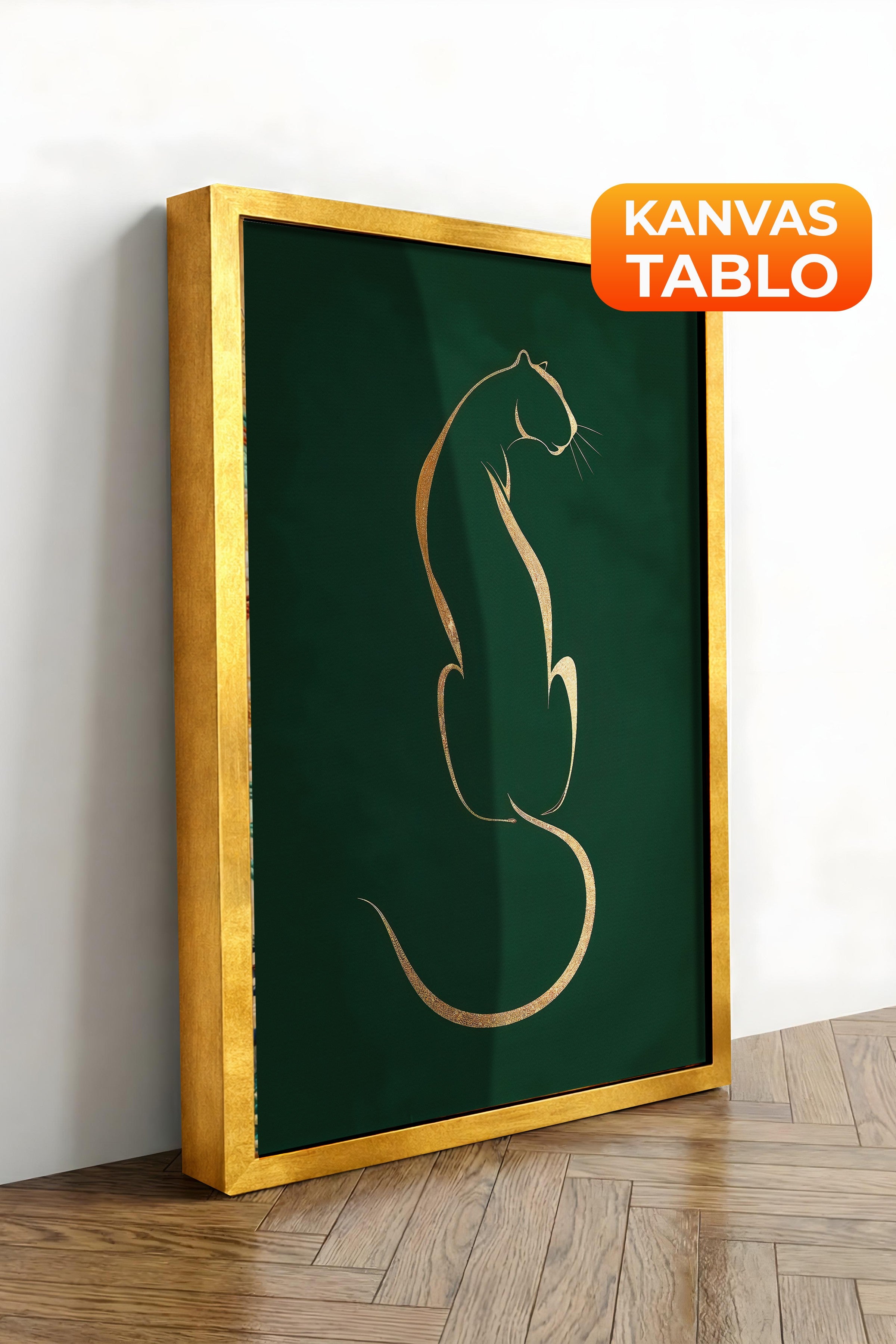 Duvar Tablosu, Lüks Gold Çerçeveli Kanvas Tablo, Ritüel Serisi, Leopar Tablo, NO:115223