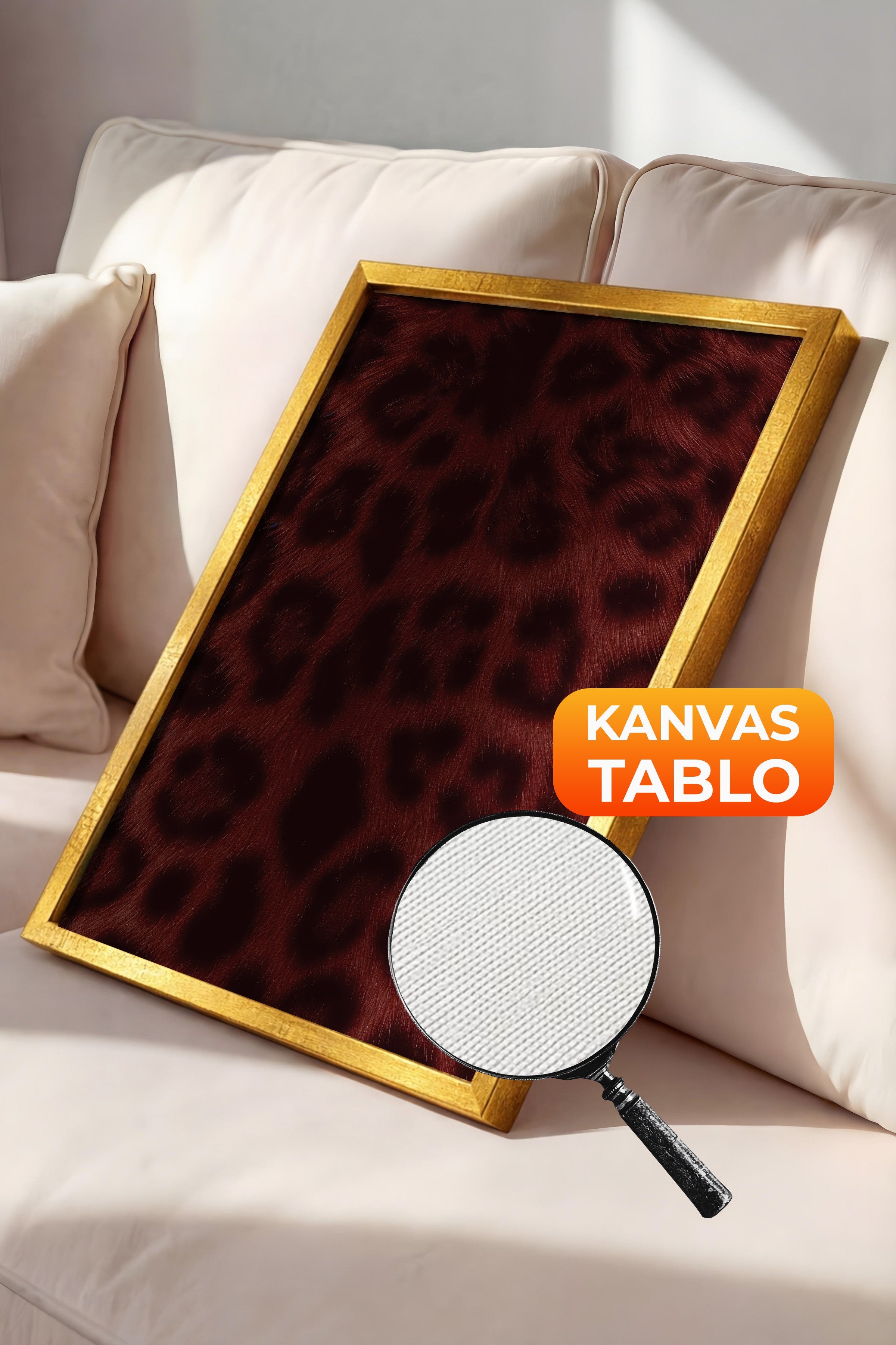 Duvar Tablosu, Lüks Gold Çerçeveli Kanvas Tablo, Ritüel Serisi, Leopar Tablo, NO:115237