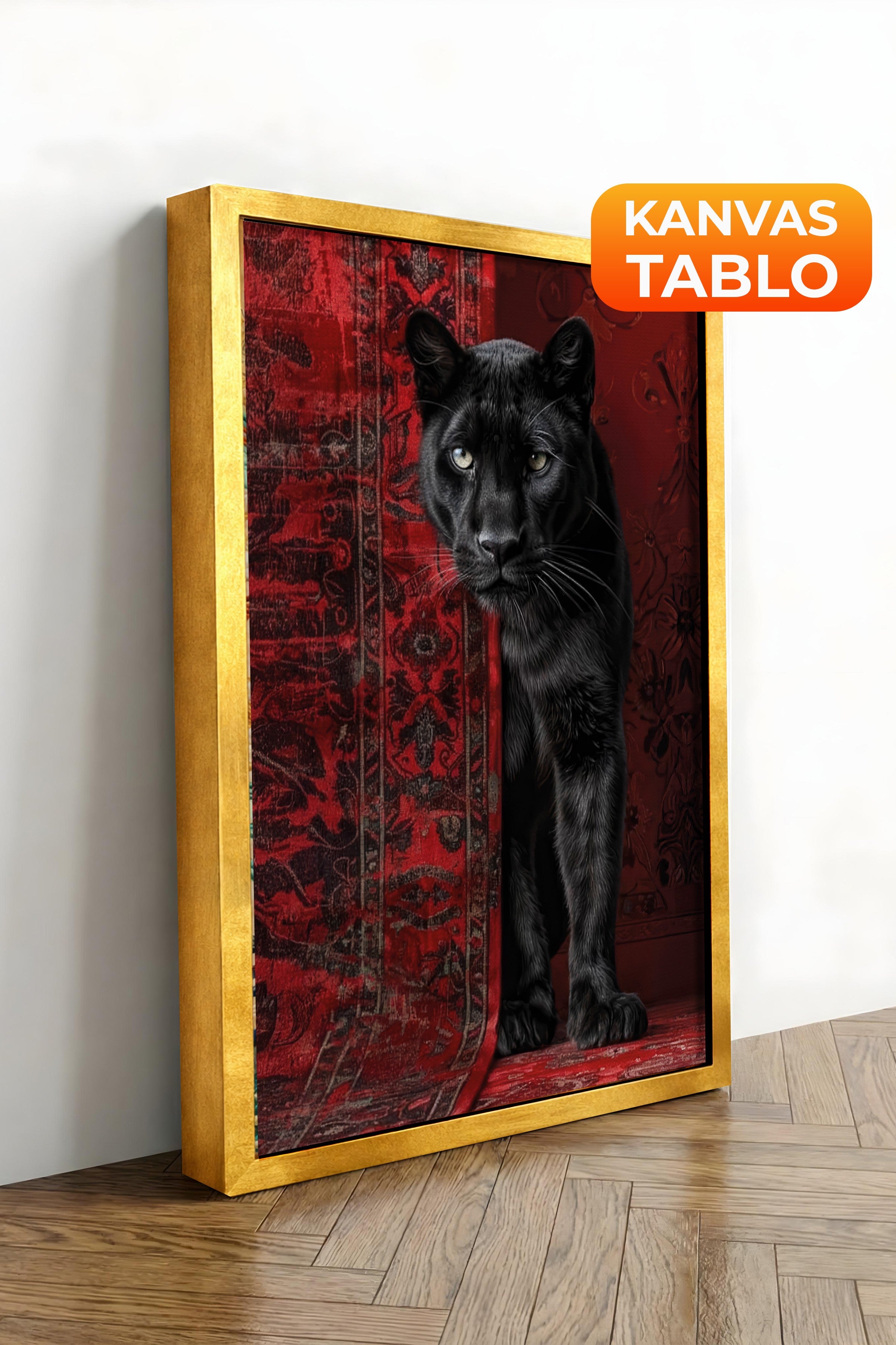 Duvar Tablosu, Lüks Gold Çerçeveli Kanvas Tablo, Ritüel Serisi, Leopar Tablo, NO:115238